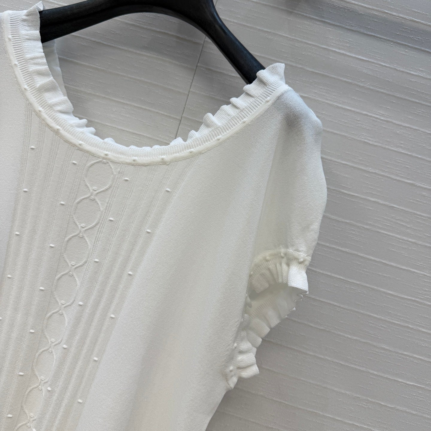 HM Short-Sleeve Sweater With Ruffled Details White Modal Nylon
