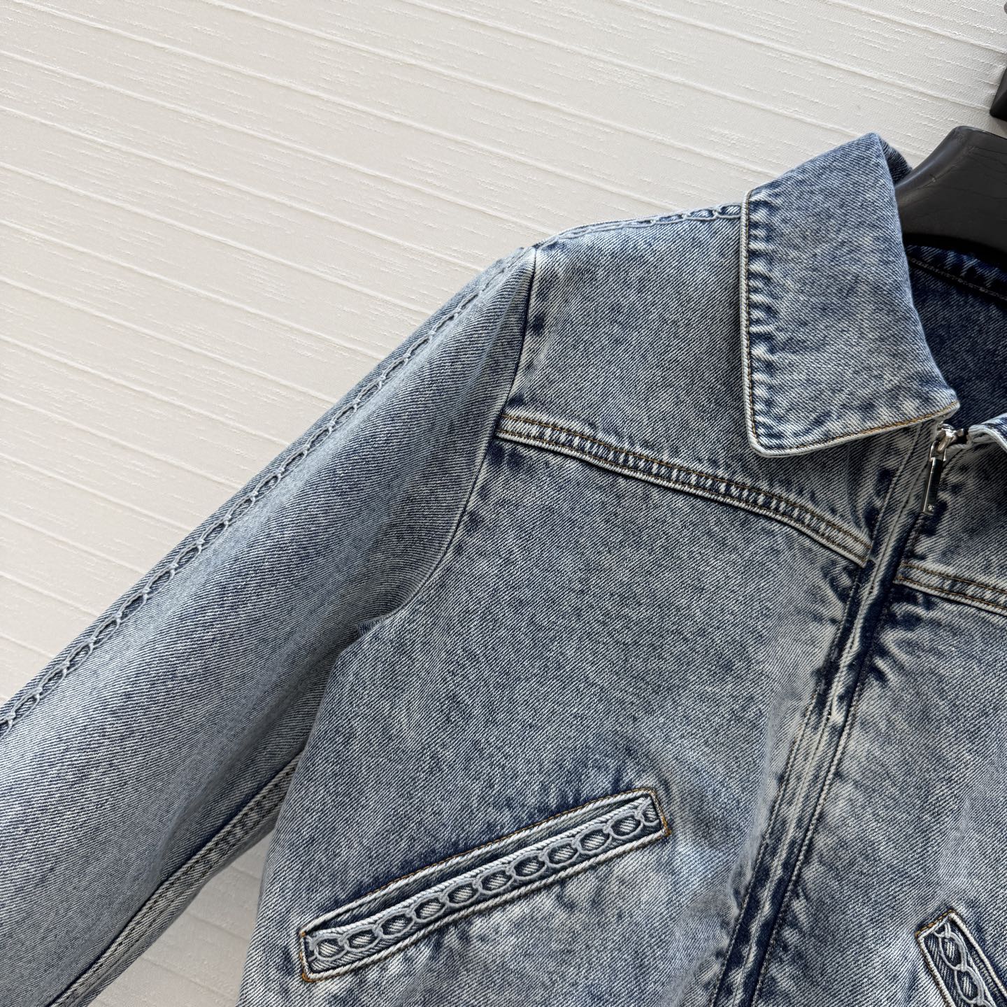 CC 26s Jacket With Cable Knit Embroidery Wash Blue Denim 402912