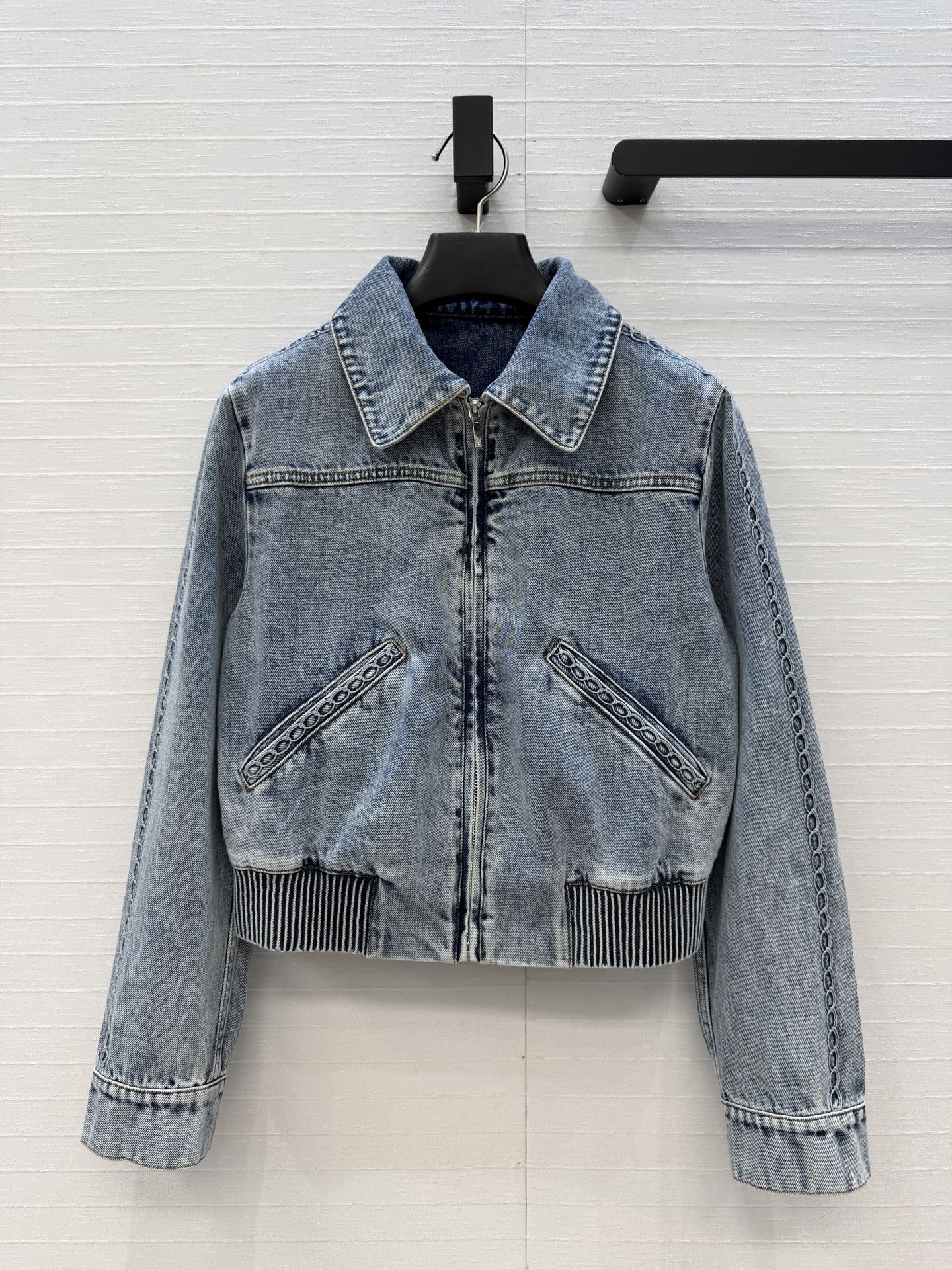 CC 26s Jacket With Cable Knit Embroidery Wash Blue Denim 402912