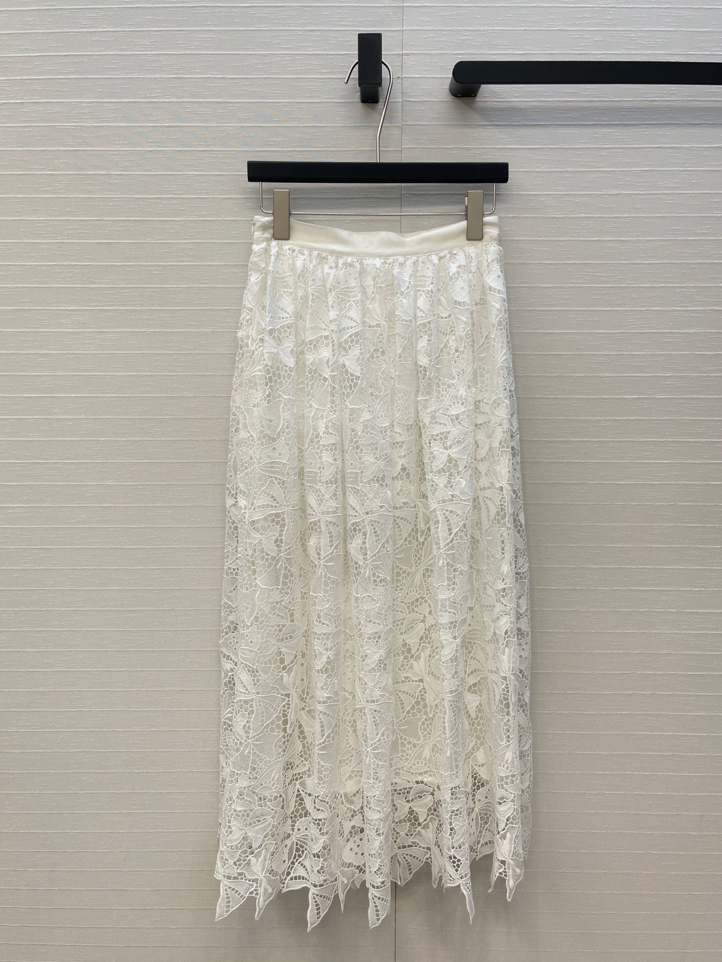 CD Floral Embroidery Midi Skirt White Cotton 405427