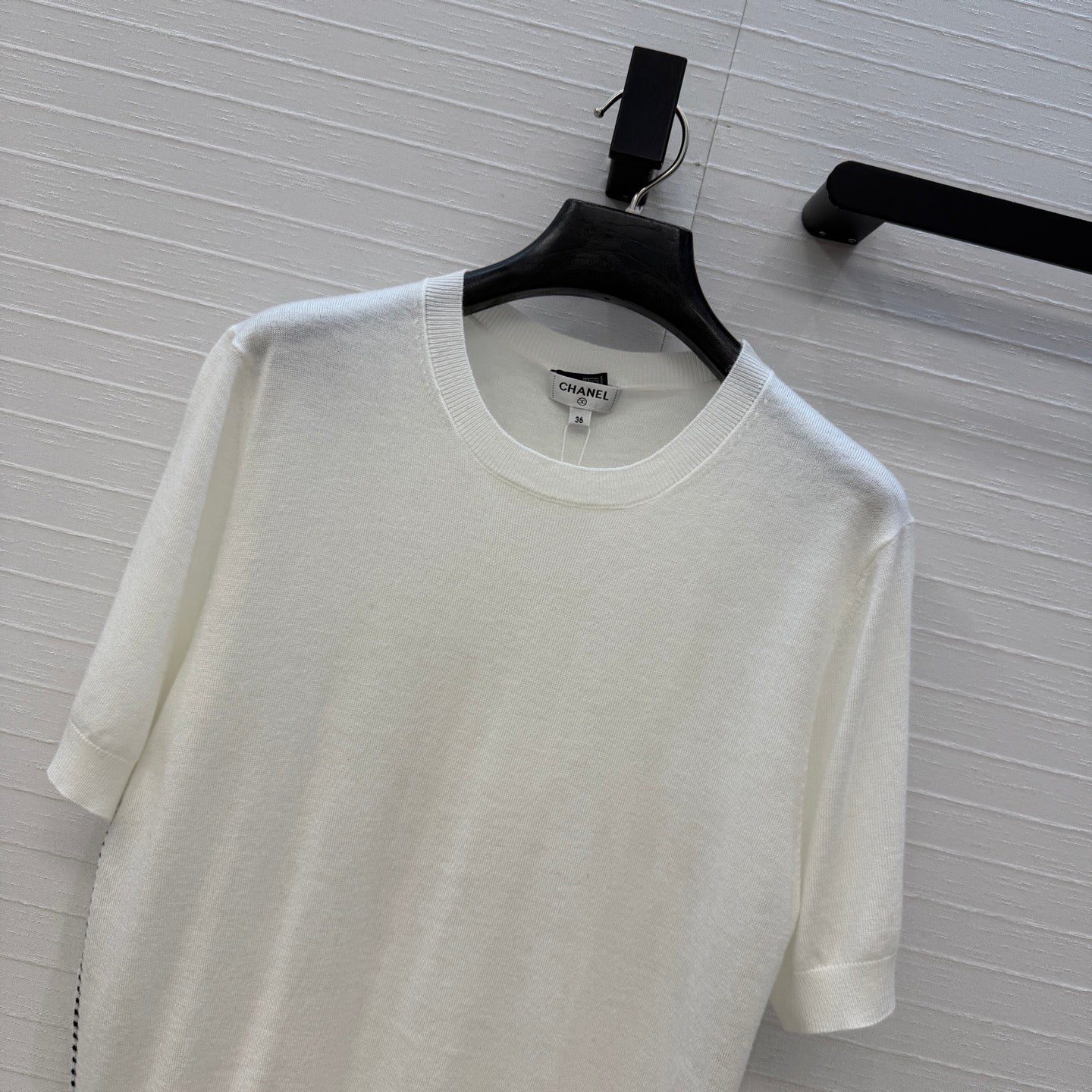 CC 26s Cross-Stitch Knit Short-Sleeved Top White Cashmere 409390
