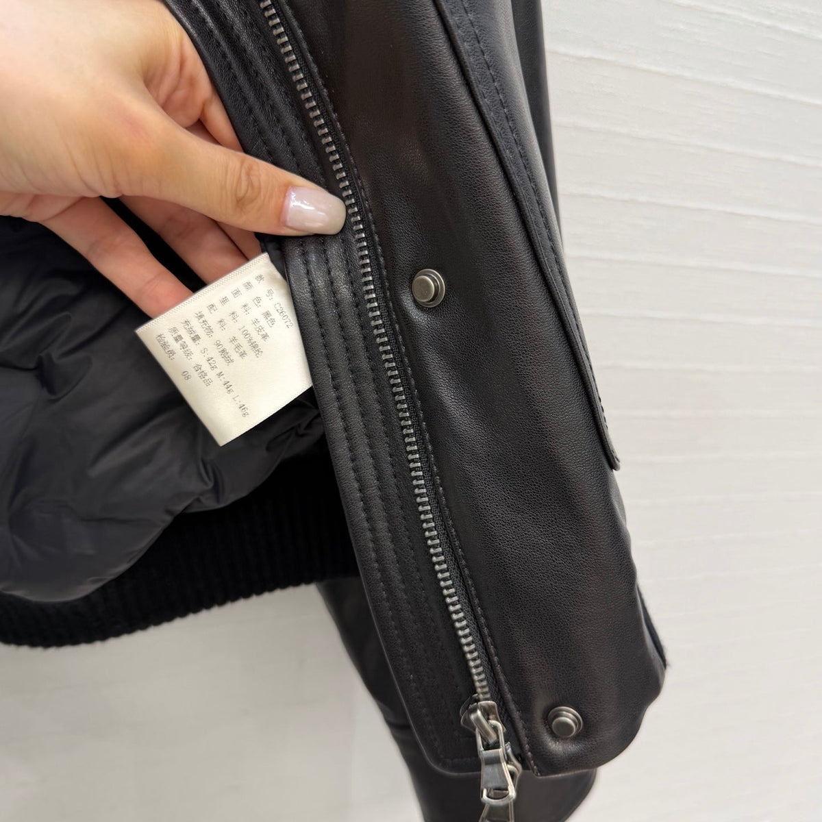 BC 26s Shearling Collar Bomber Jacket Black Leather Down Coat 450430