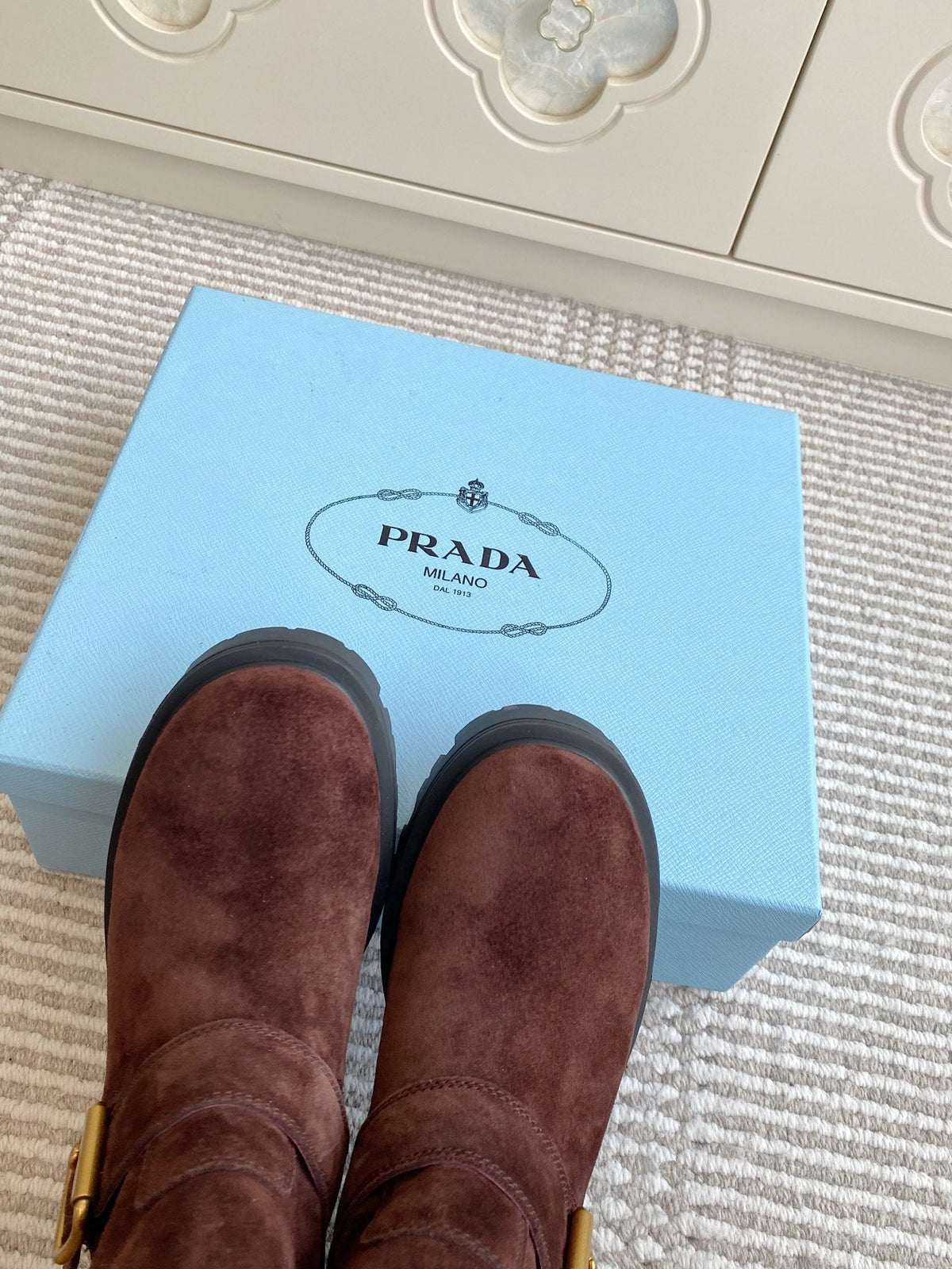 Prada 26s Ankle Boots Brown Suede 140622