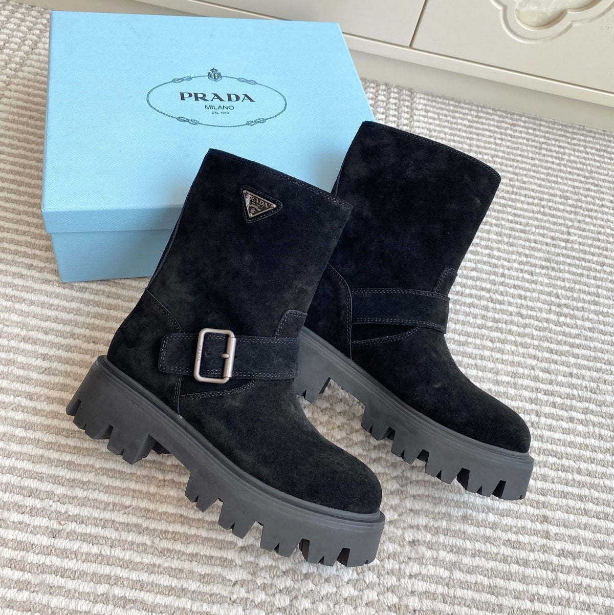 Prada 26s Ankle Boots Black Suede 140623