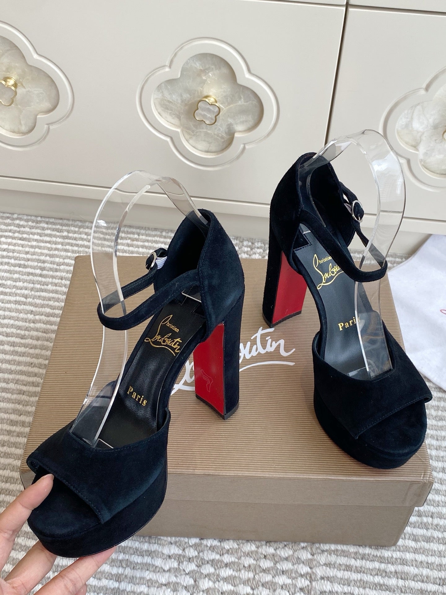 CL Sandaloo Ankle-Strap Platform Sandal Black Suede 542783