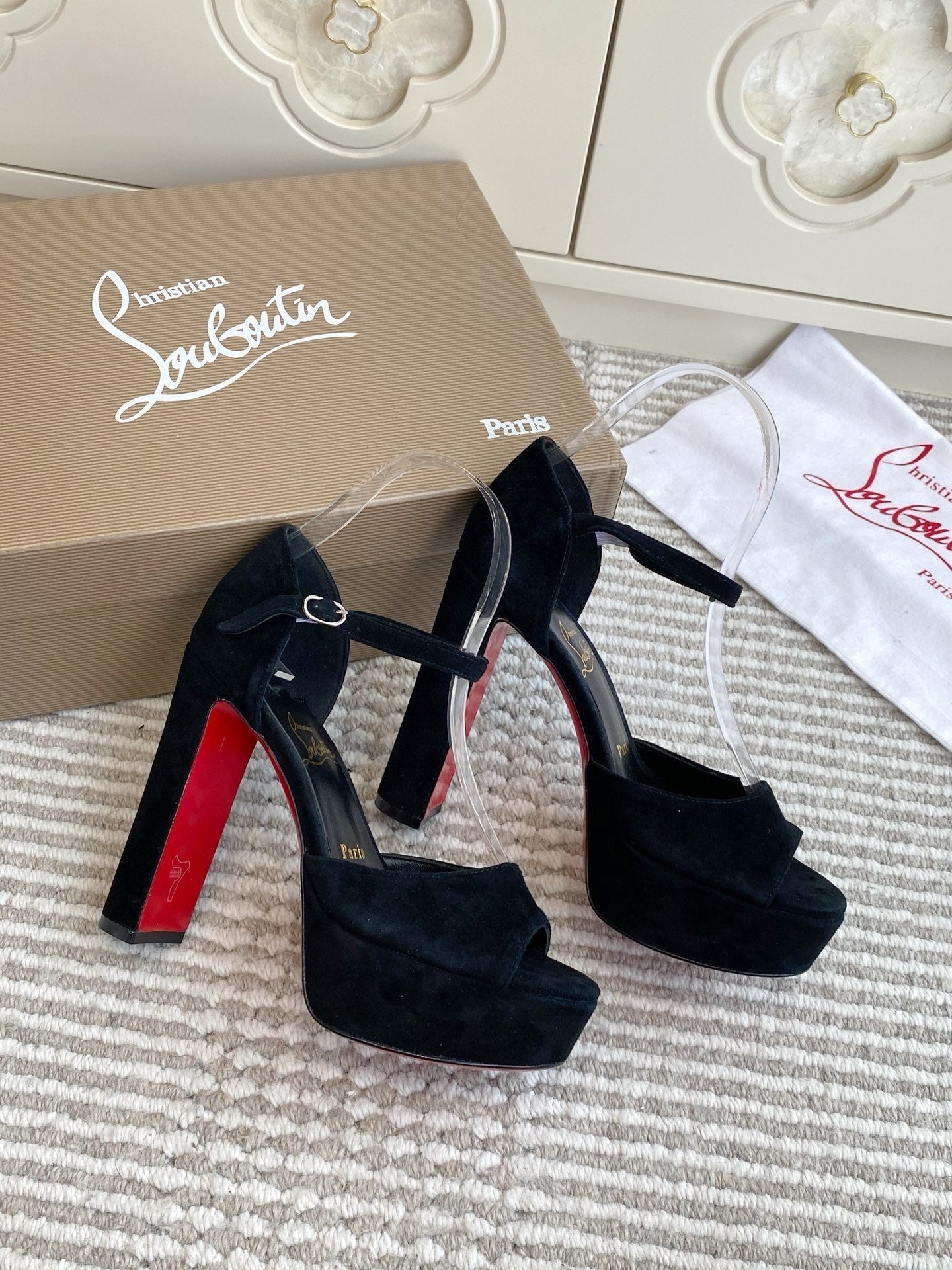 CL Sandaloo Ankle-Strap Platform Sandal Black Suede 542783