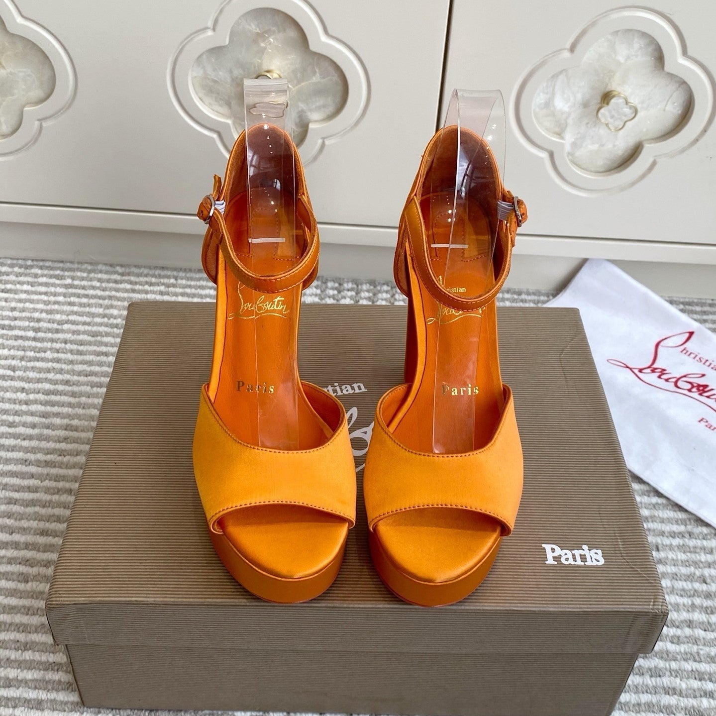 CL Sandaloo Ankle-Strap Platform Sandal Orange Fabric 542785