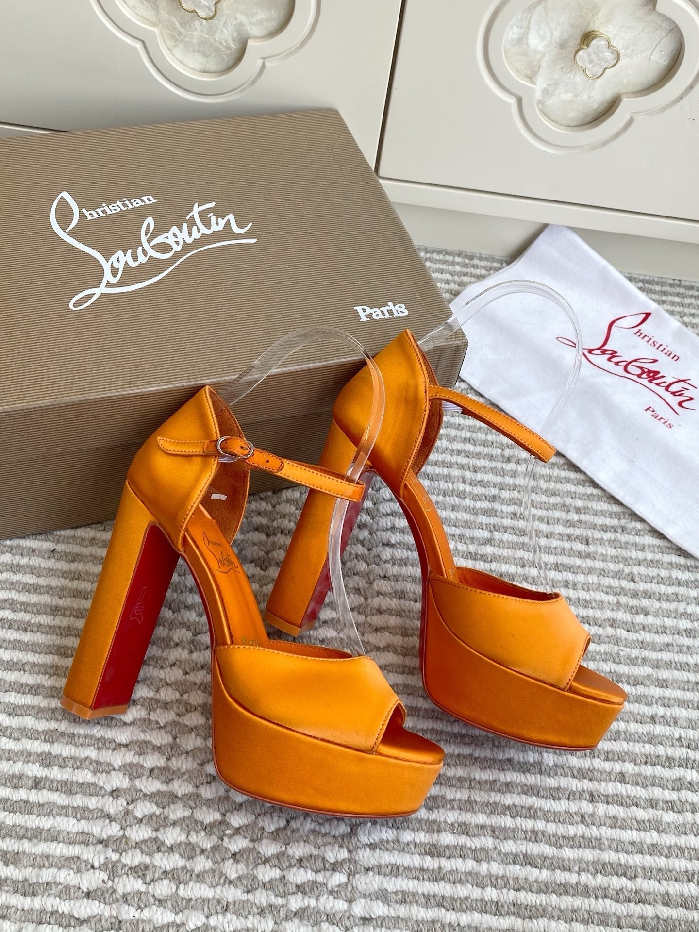 CL Sandaloo Ankle-Strap Platform Sandal Orange Fabric 542785