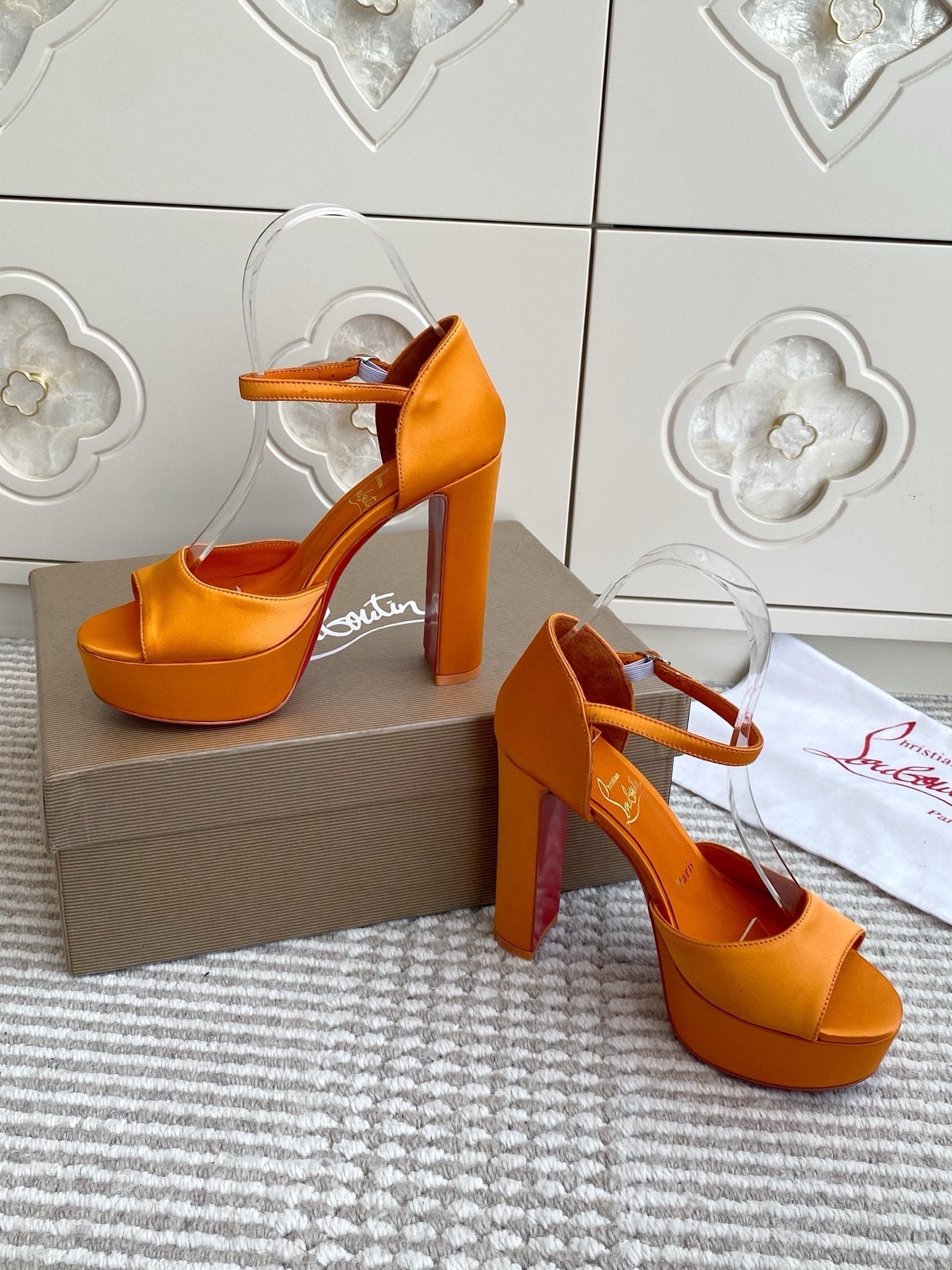 CL Sandaloo Ankle-Strap Platform Sandal Orange Fabric 542785