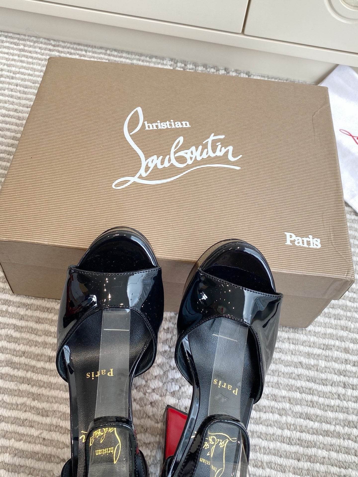 CL Sandaloo Ankle-Strap Platform Sandal Black Patent Leather 542786