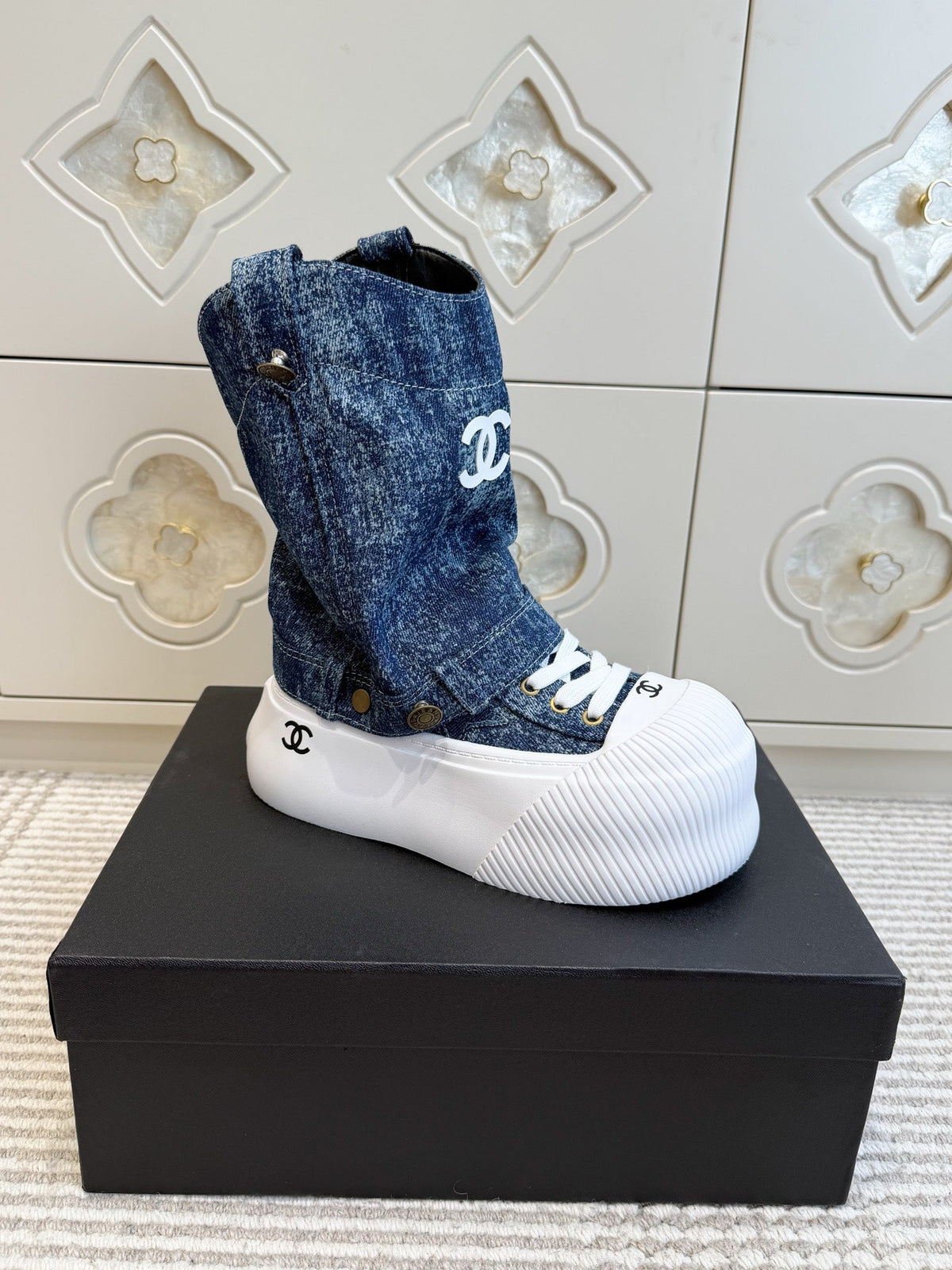 CC 26s Denim High-Top Sneakers 4cm Blue Denim 122032