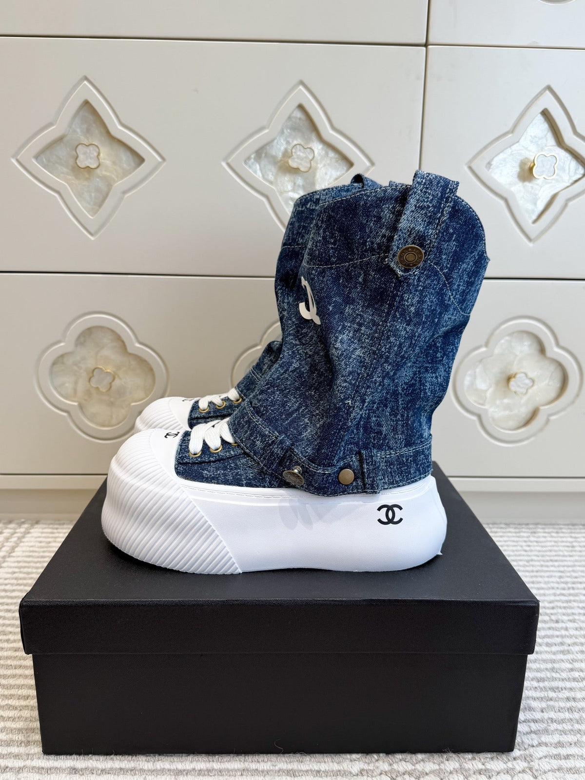 CC 26s Denim High-Top Sneakers 4cm Blue Denim 122032