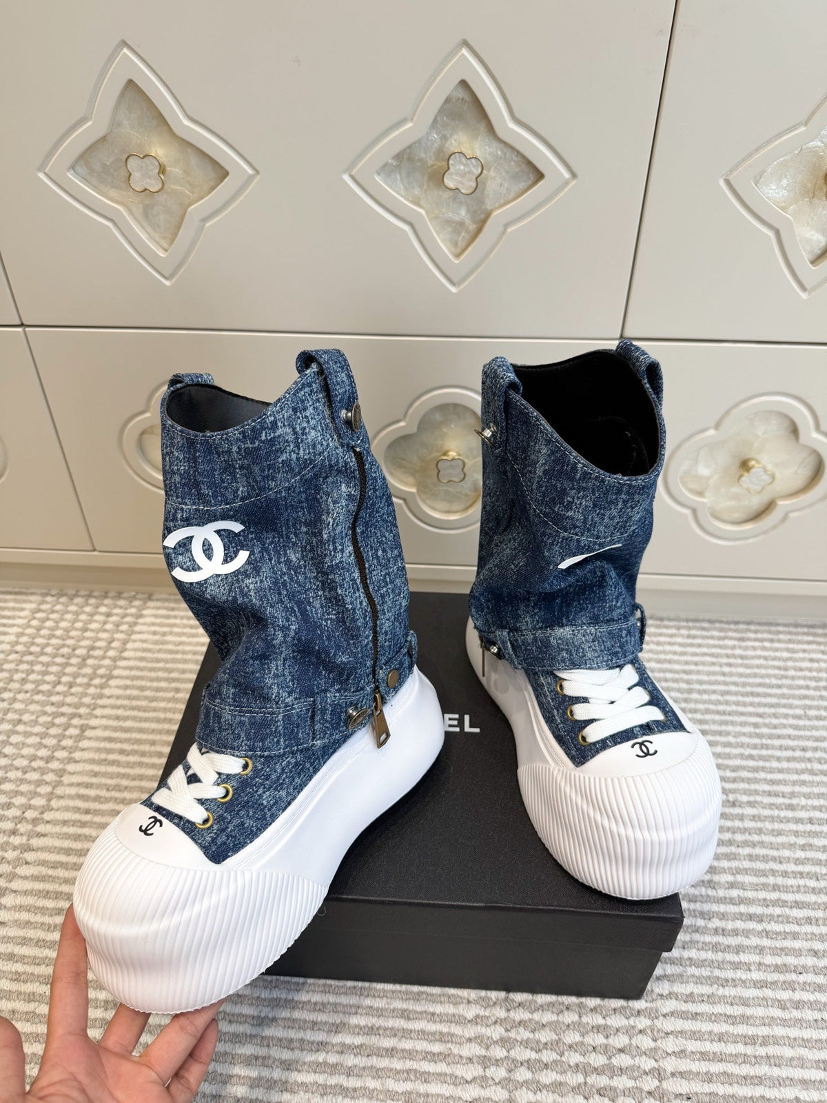 CC 26s Denim High-Top Sneakers 4cm Blue Denim 122032