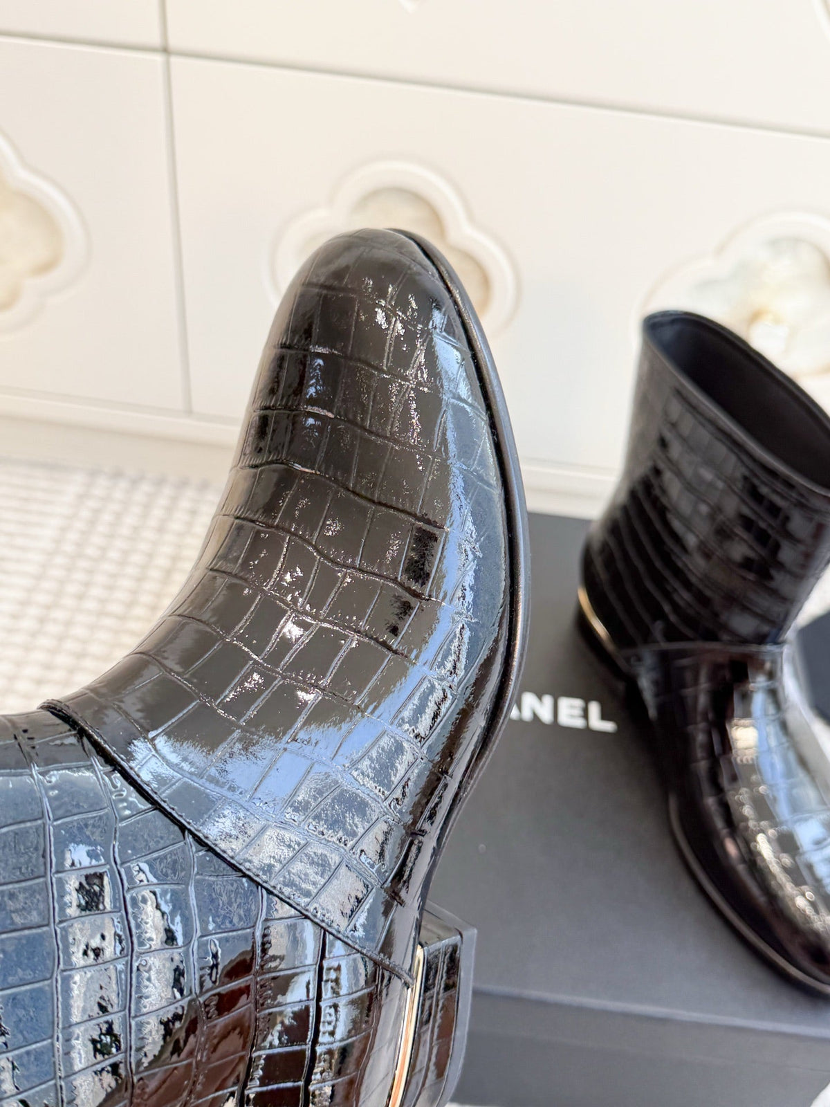 CC 26s Croc Embossed Ankle Boots Black Patent 122039