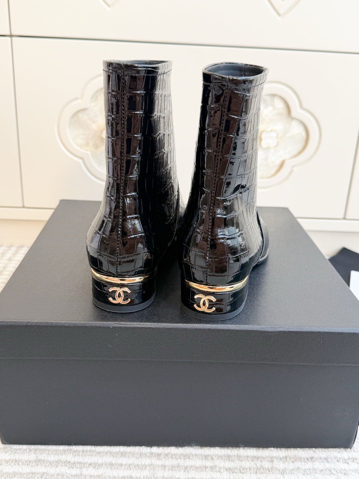 CC 26s Croc Embossed Ankle Boots Black Patent 122039
