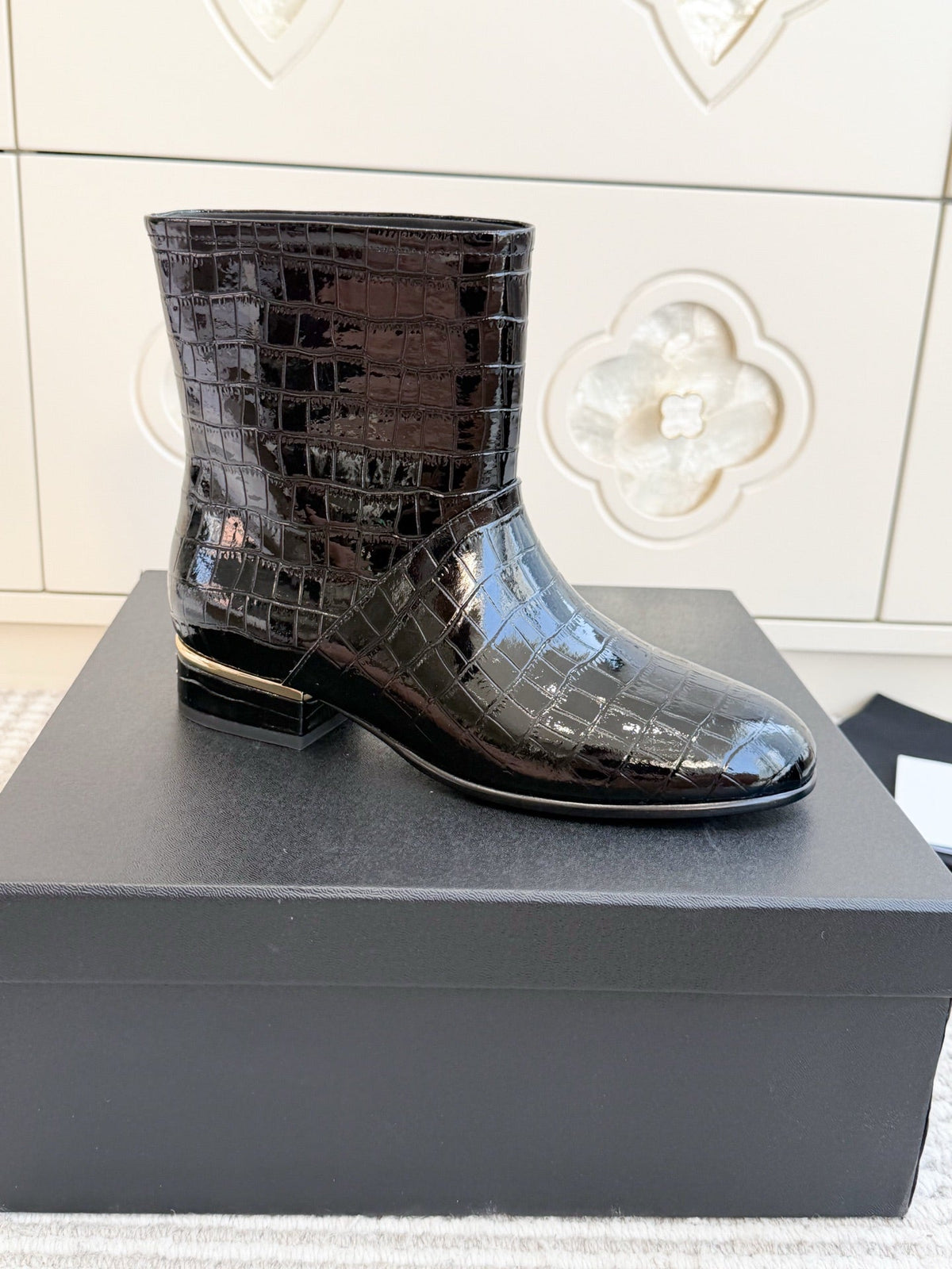 CC 26s Croc Embossed Ankle Boots Black Patent 122039