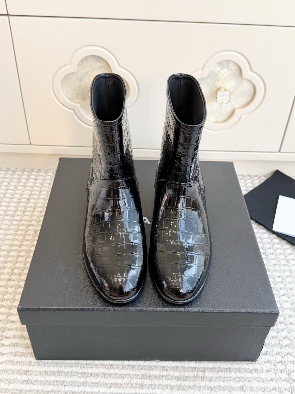 CC 26s Croc Embossed Ankle Boots Black Patent 122039