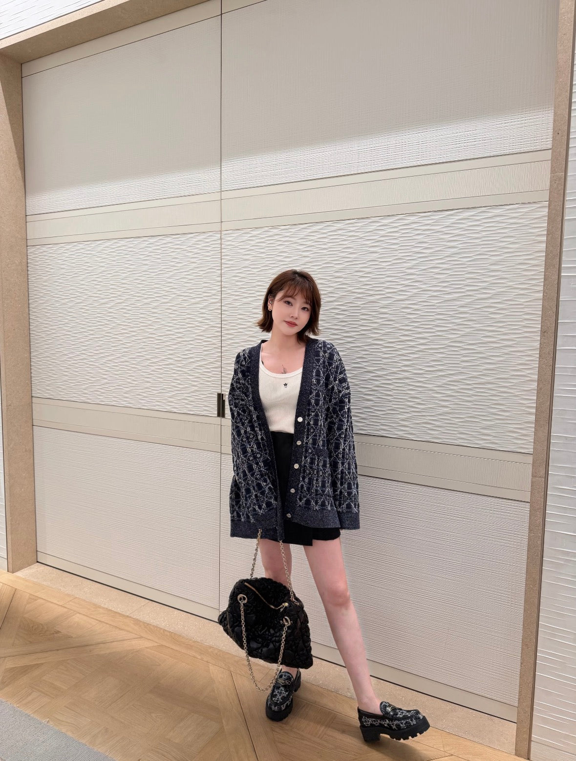 CD Oversized Cannage Cardigan Navy Blue Cotton-Blend Knit