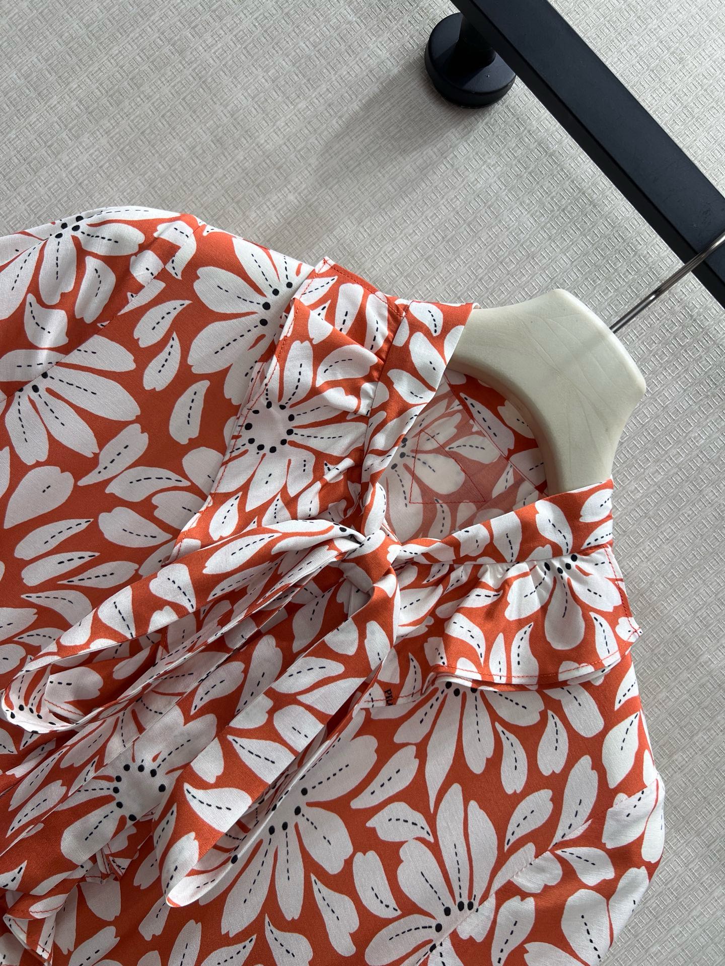 Prada 26s Floral Tieneck Midi Shirtdress Orange White Viscose Acetate 397684