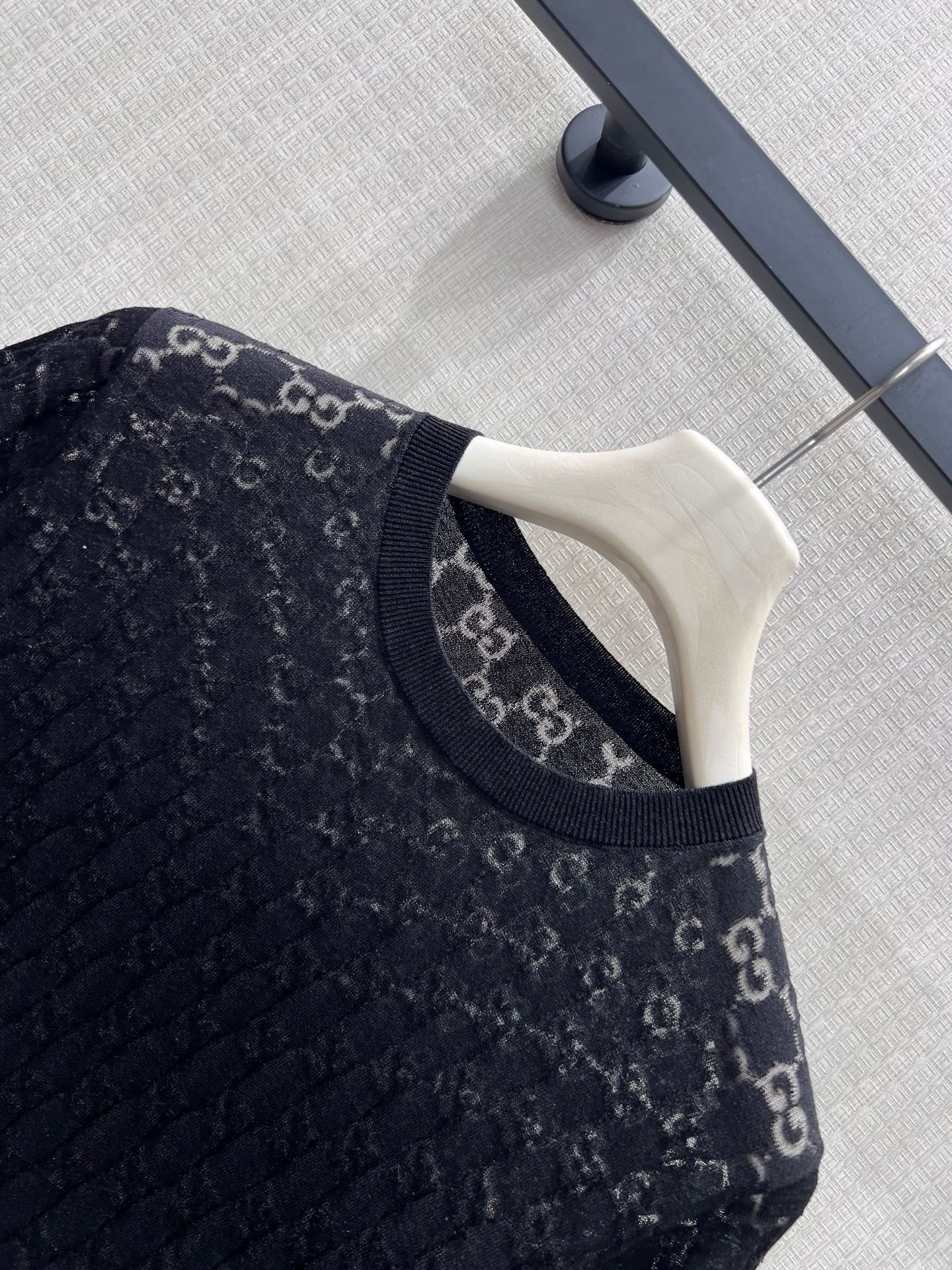 GG 26s Jacquard Knit Short-Sleeved Top Black Cotton 405392