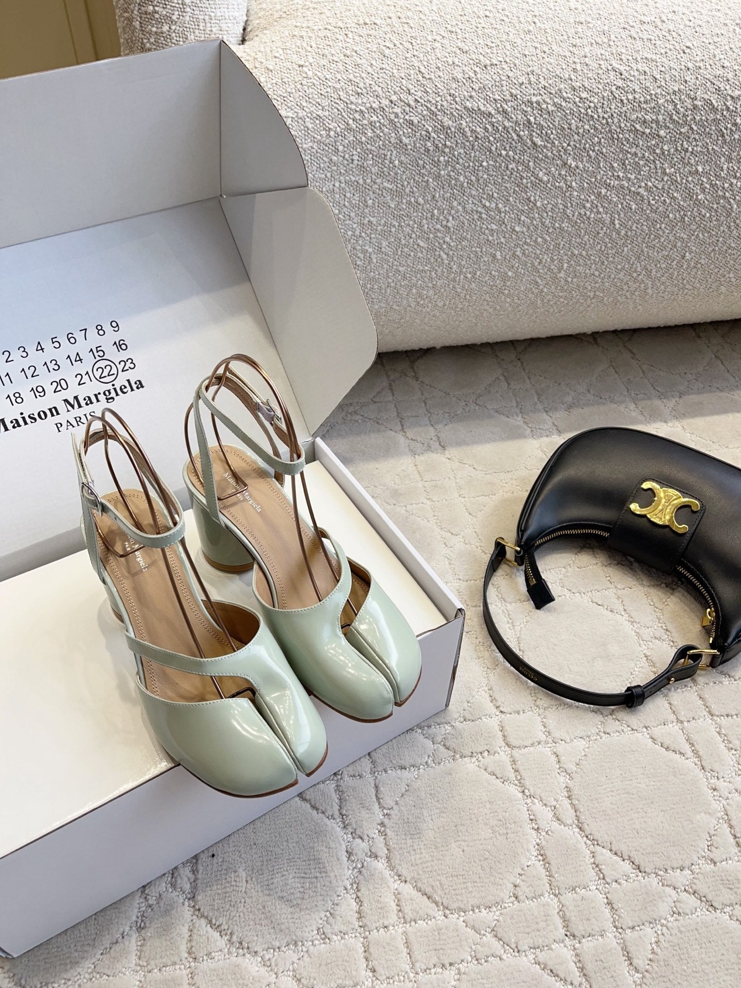 Maison Margiela Tabi Slingback 8cm Pale Mint Patent Leather 808647
