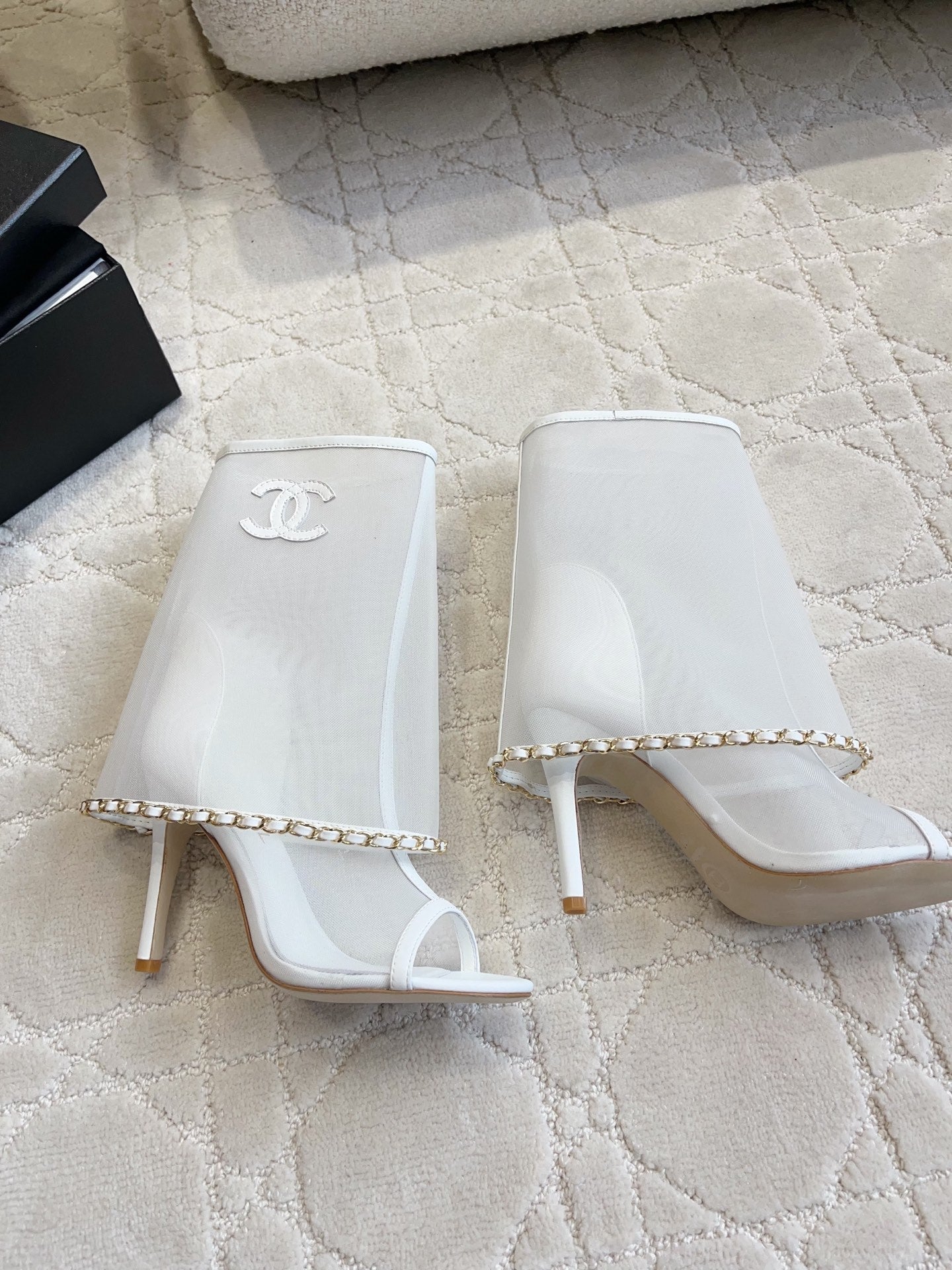 CC Anklet Stiletto Boots White Mesh Lambskin 808105