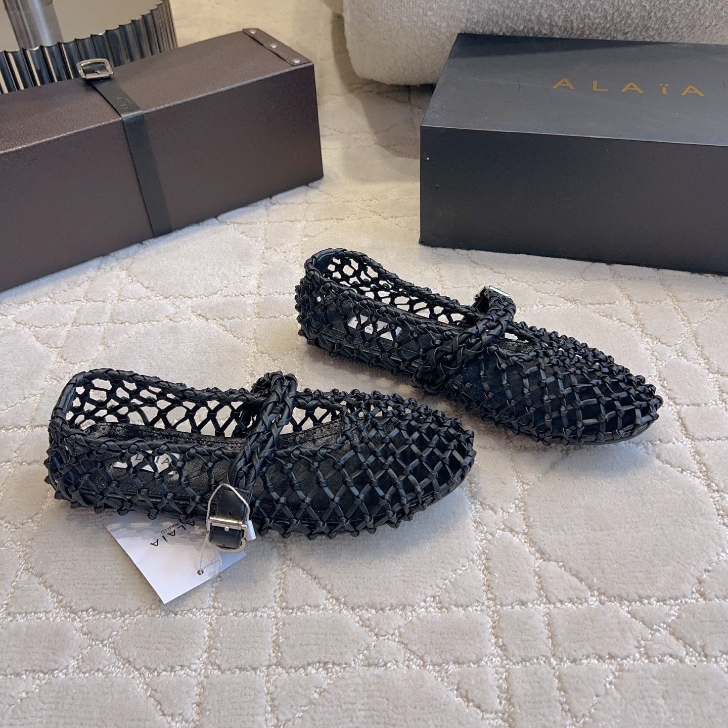Alaïa Fishnet Ballet Flats Black Sheepskin 851455