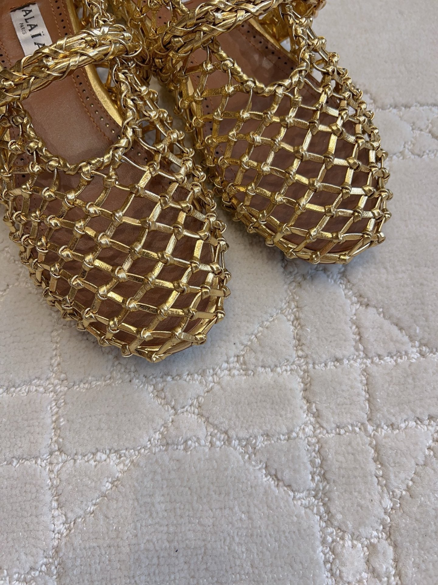 Alaïa Fishnet Ballet Flats Gold Sheepskin 851456