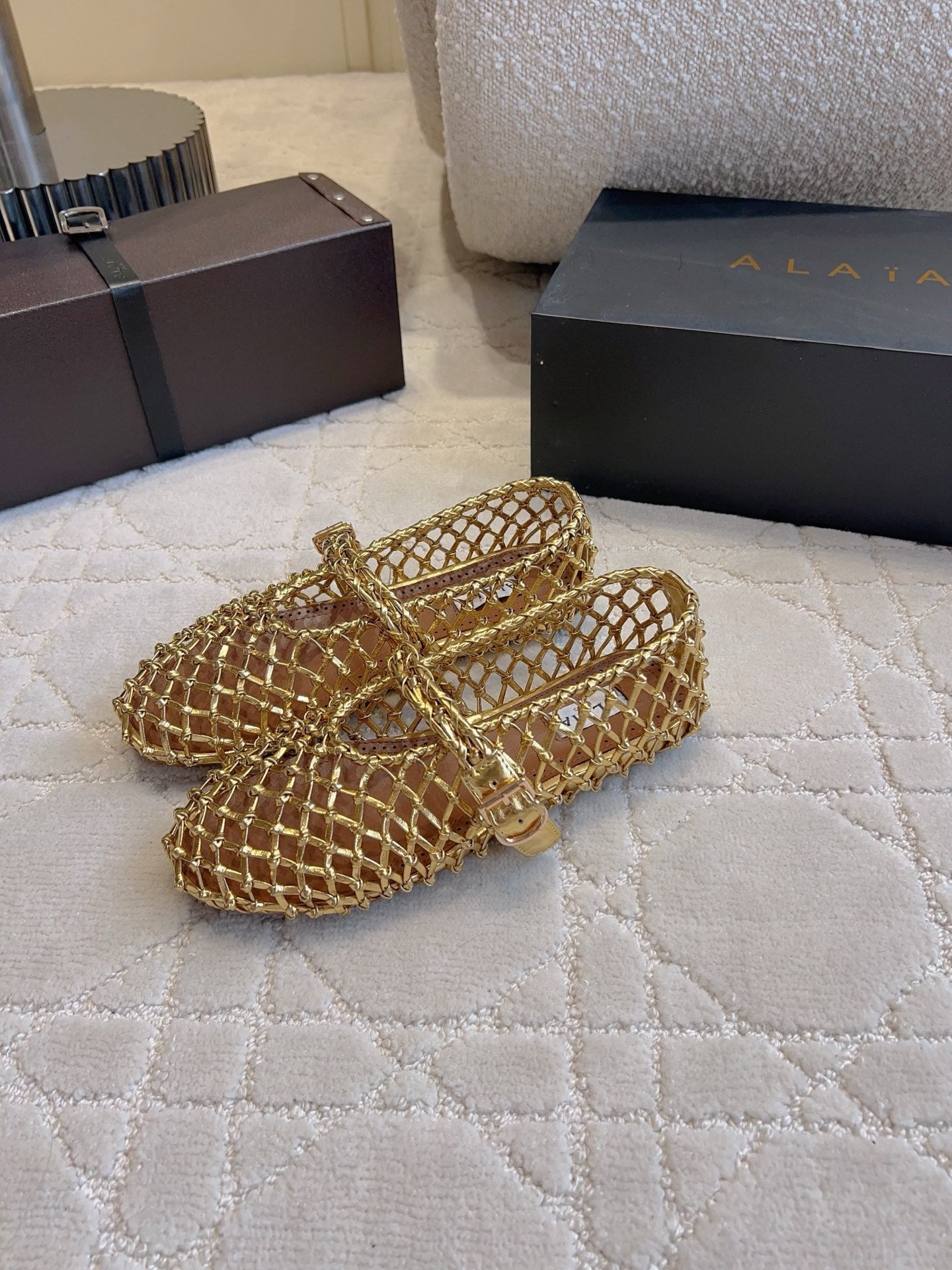 Alaïa Fishnet Ballet Flats Gold Sheepskin 851456