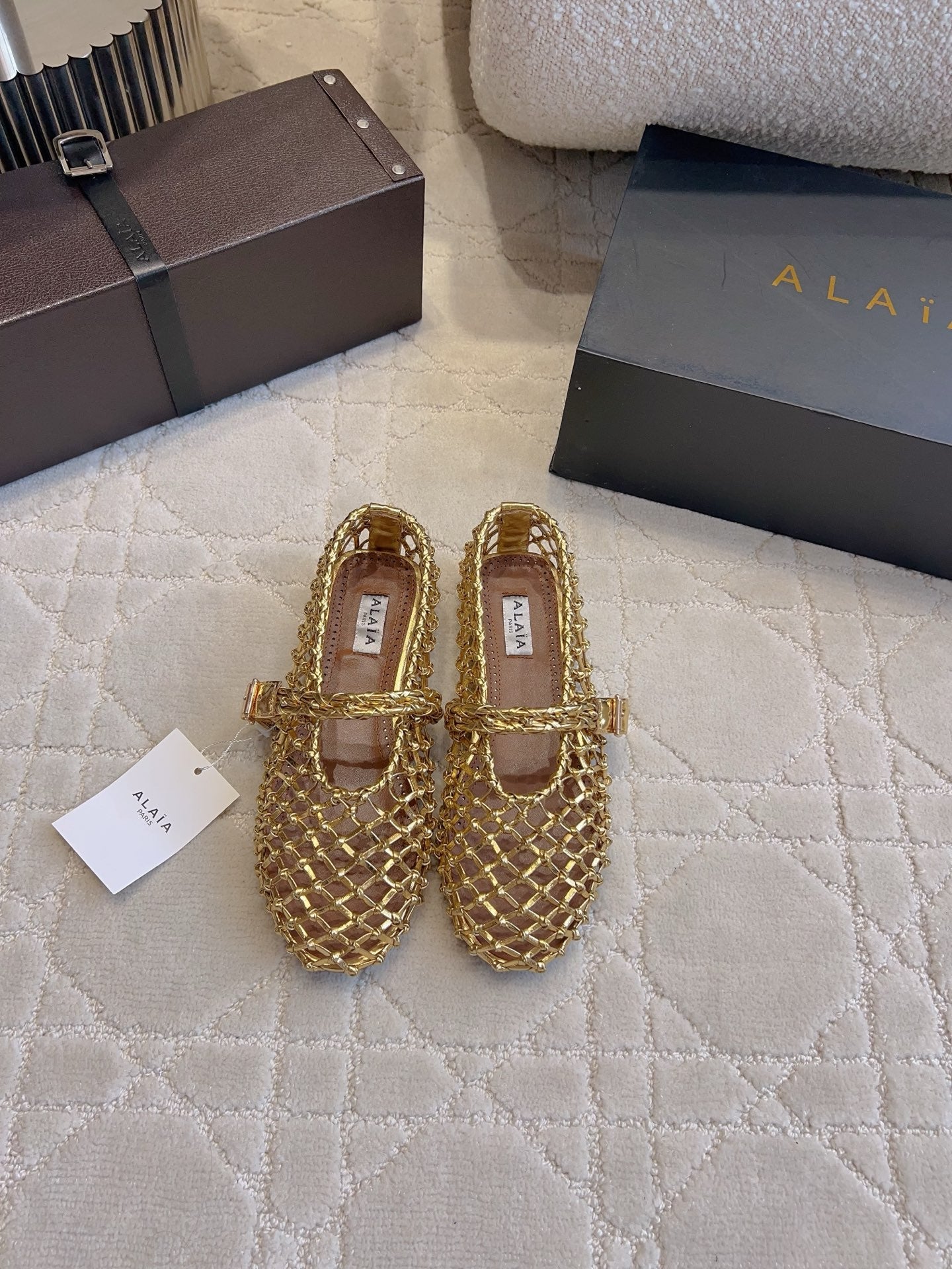 Alaïa Fishnet Ballet Flats Gold Sheepskin 851456