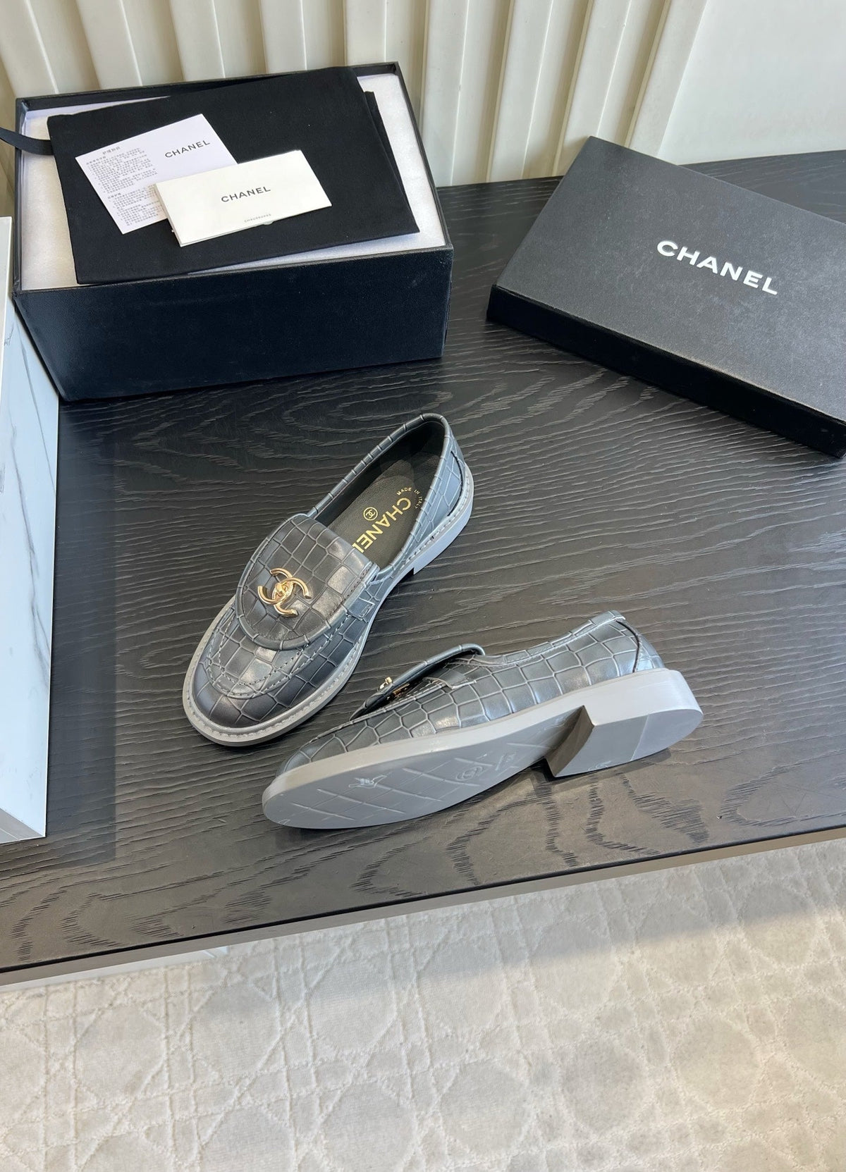 CC 26s Loafers Grey Crocodile Embossed Patent Calfskin 183592