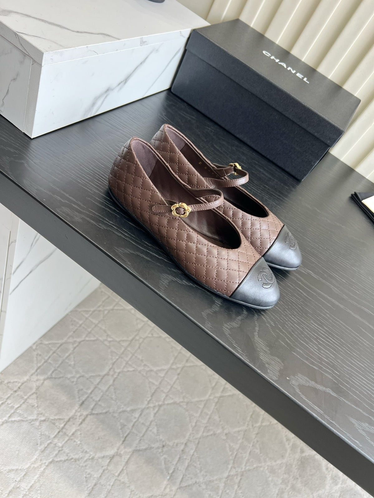 CC 26s Mary Jane Flats Brown/Black Quilted Lambskin 183486
