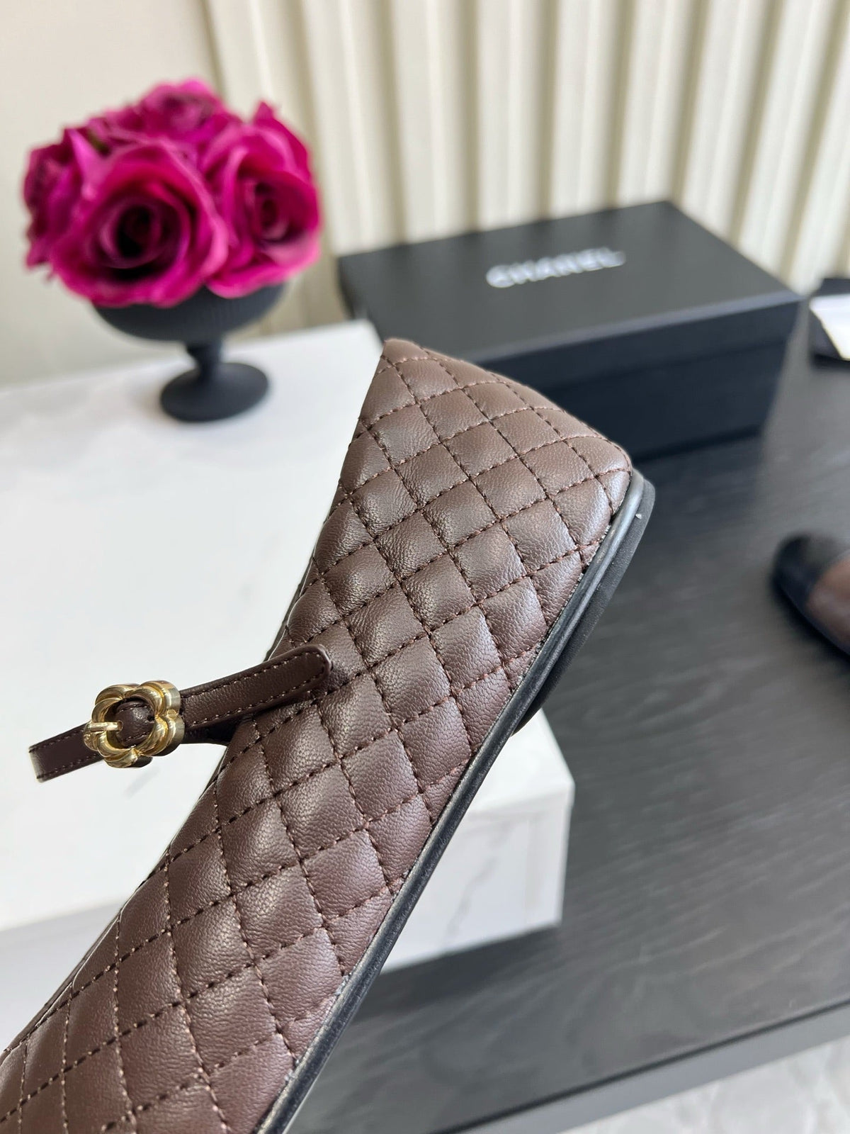CC 26s Mary Jane Flats Brown/Black Quilted Lambskin 183486