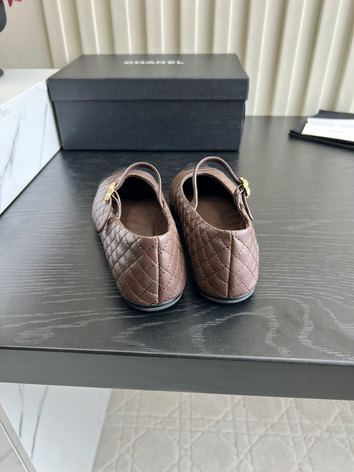 CC 26s Mary Jane Flats Brown/Black Quilted Lambskin 183486