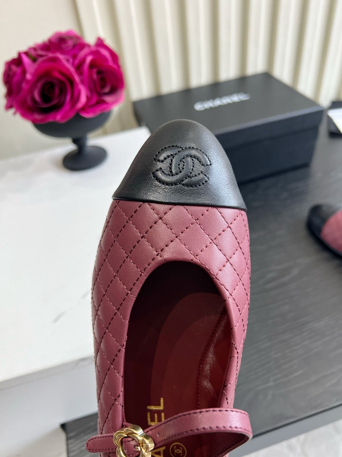 CC 26s Mary Jane Flats Burgundy/Black Quilted Lambskin 183487