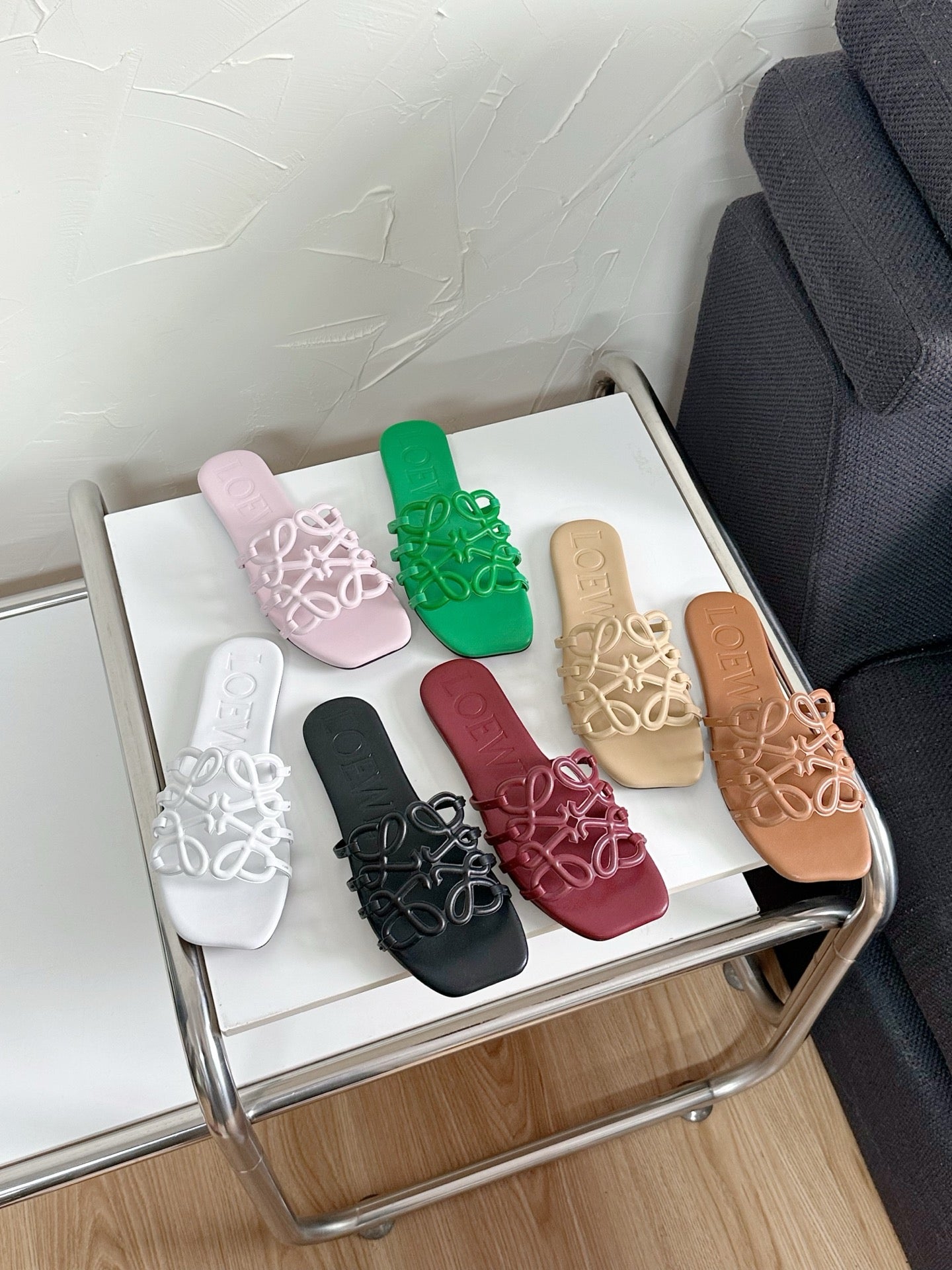 Petal Anagram Slide in Gold Soft Calfskin 273517