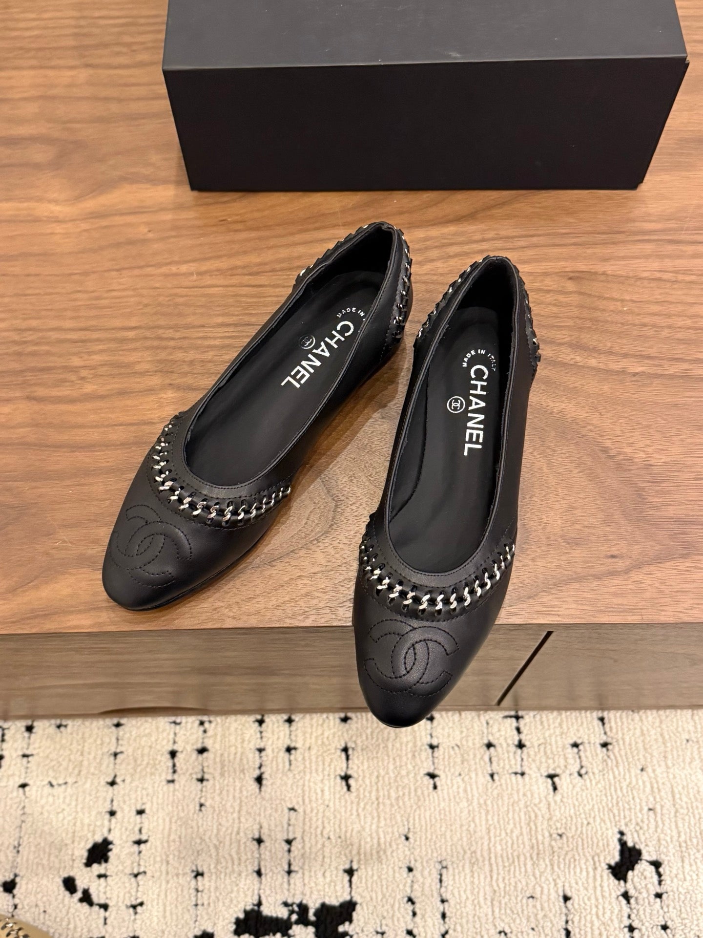 CC 2026 Ballet Flat Braided Chain Black Calfskin 676197
