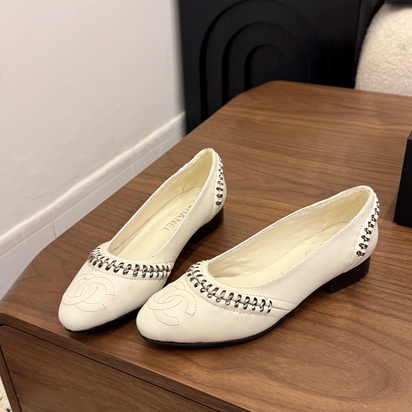 CC 2026 Ballet Flat Braided Chain White Calfskin 676198