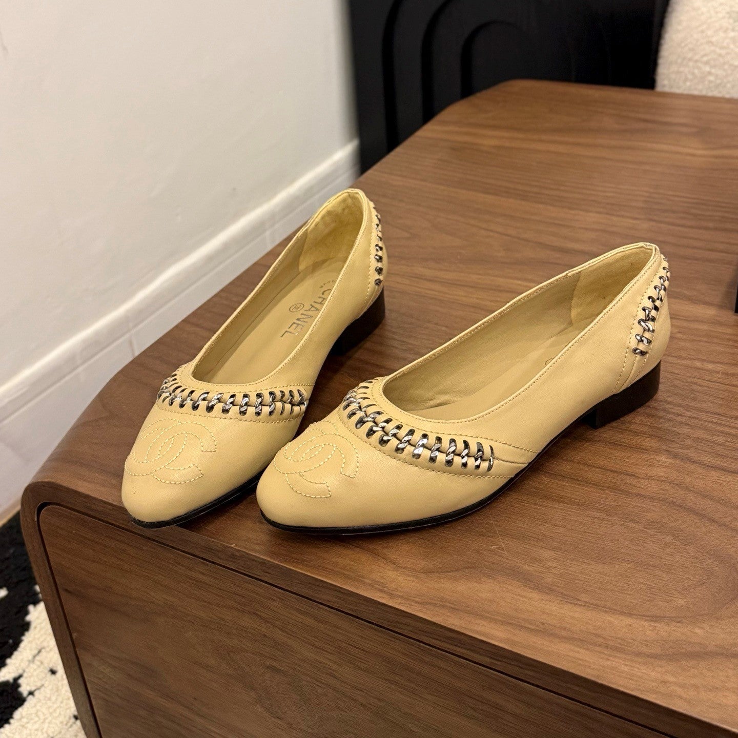 CC 2026 Ballet Flat Braided Chain Beige Calfskin 676199