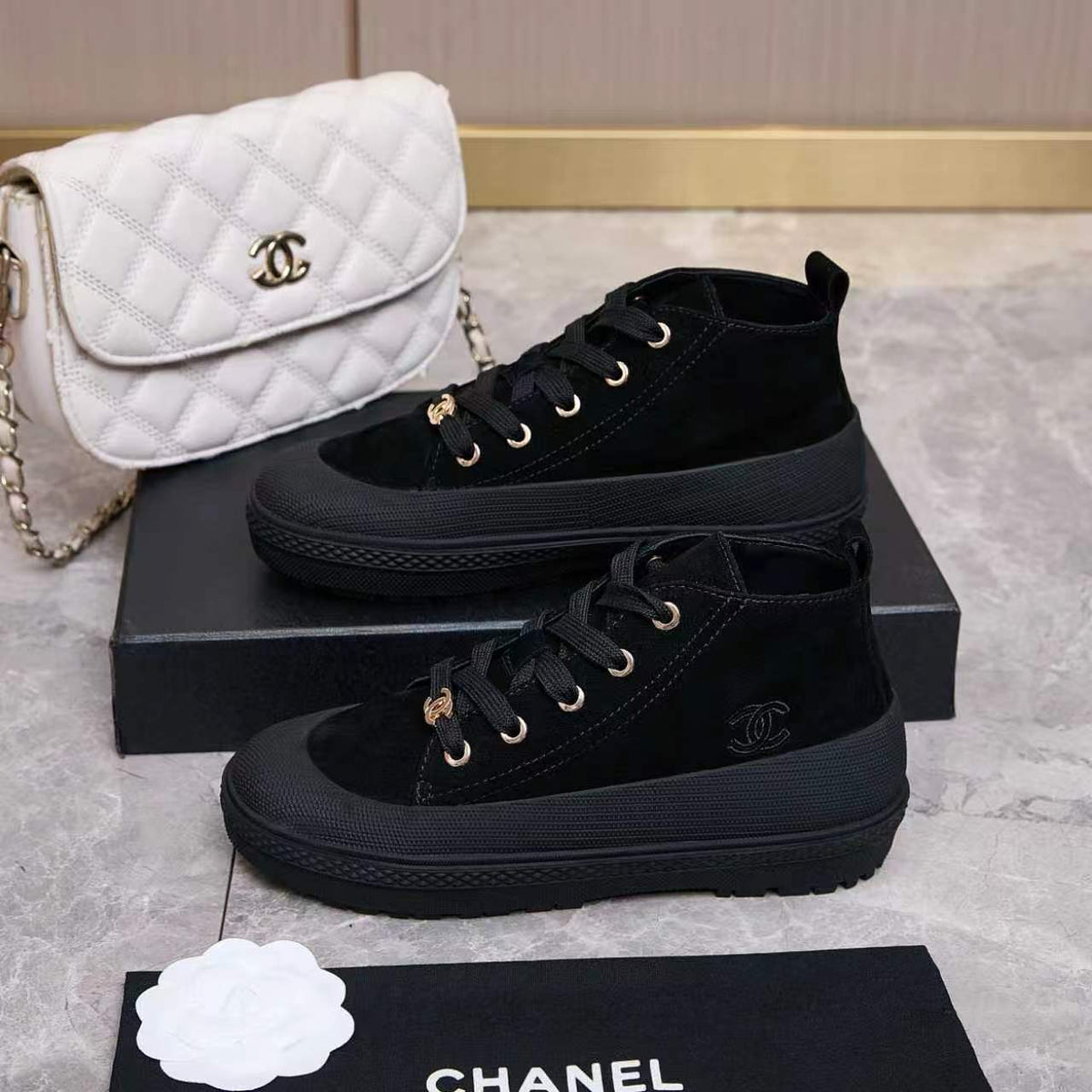 Chanel 26s Mid Sneakers Black Suede 168231