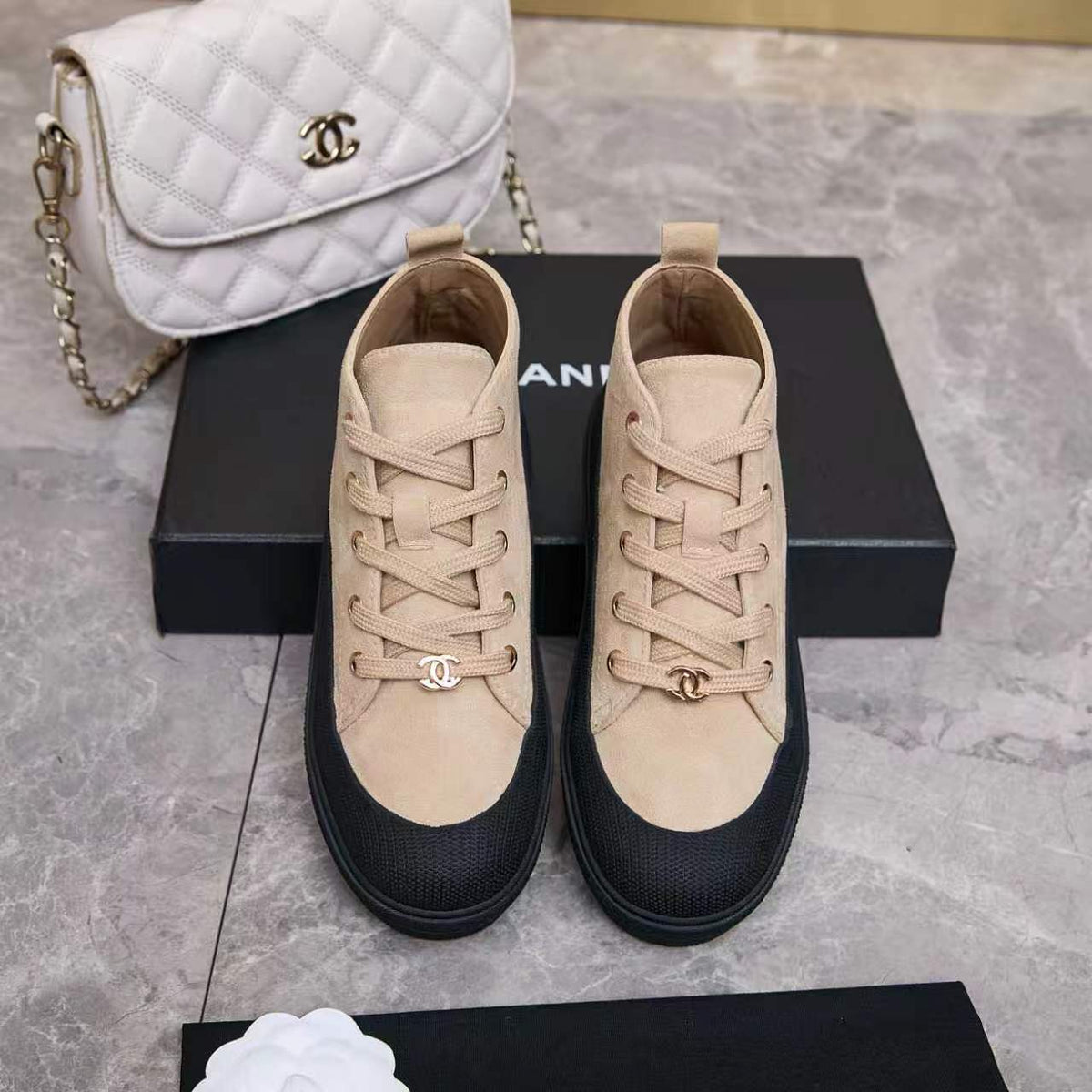 Chanel 26s Mid Sneakers Beige Suede 168232