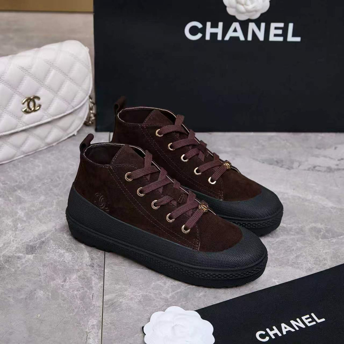 Chanel 26s Mid Sneakers Dark Brown Suede 168233