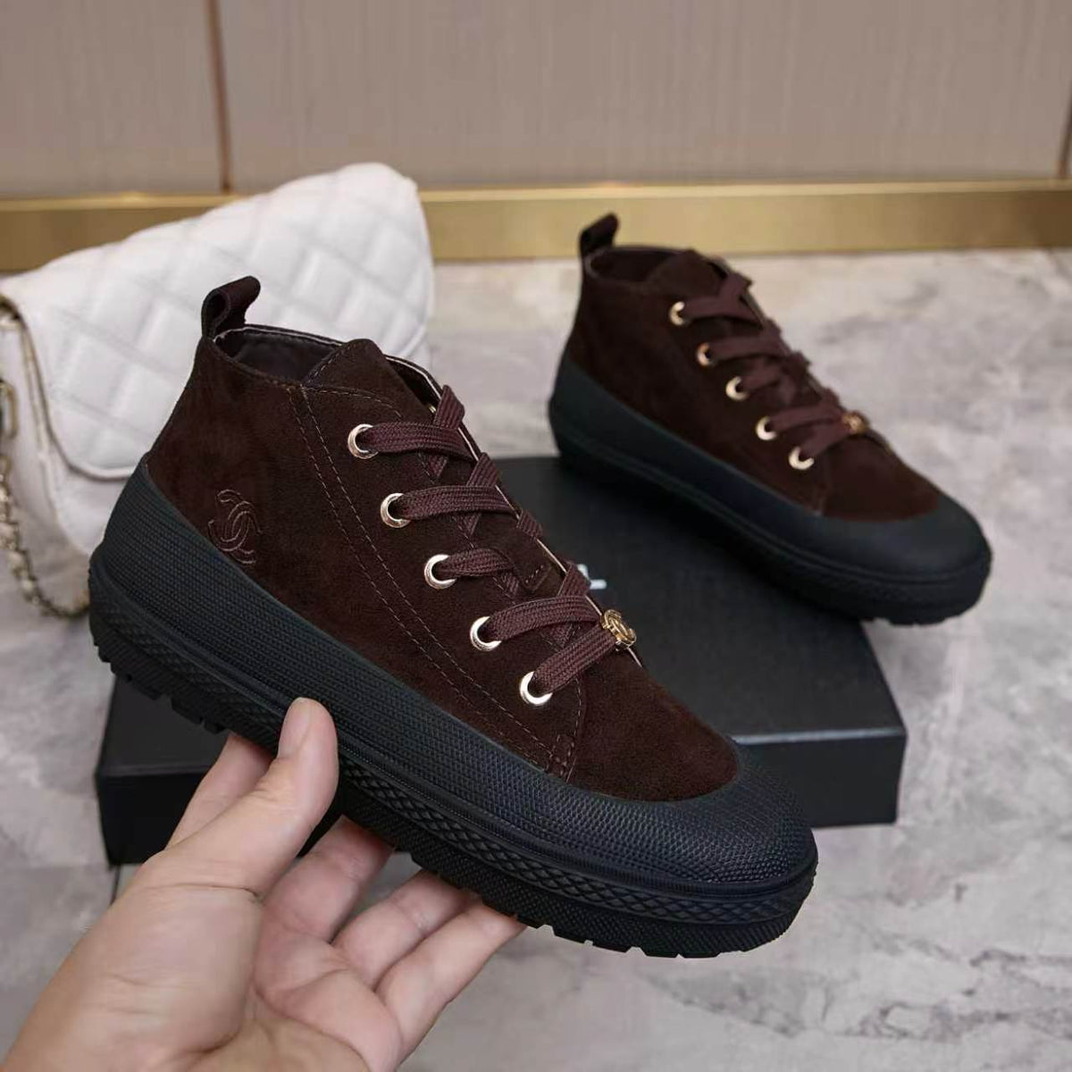Chanel 26s Mid Sneakers Dark Brown Suede 168233