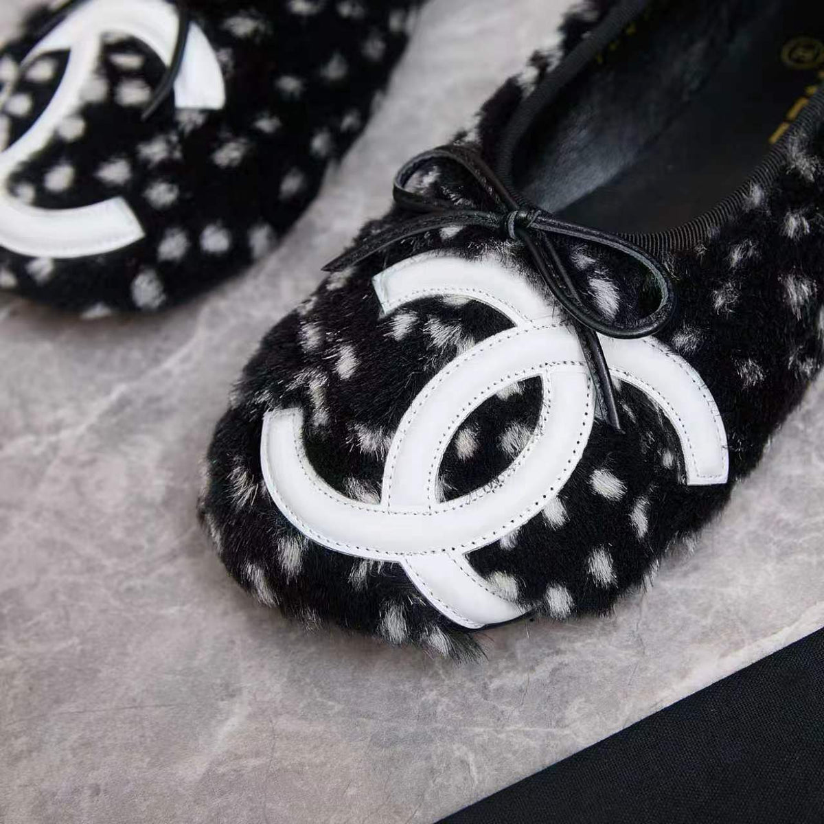 Chanel 26s Ballet Flats Black White Pony Hair 168234