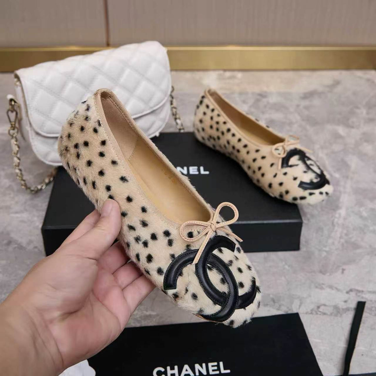 Chanel 26s Ballet Flats Leopard Pony Hair 168235