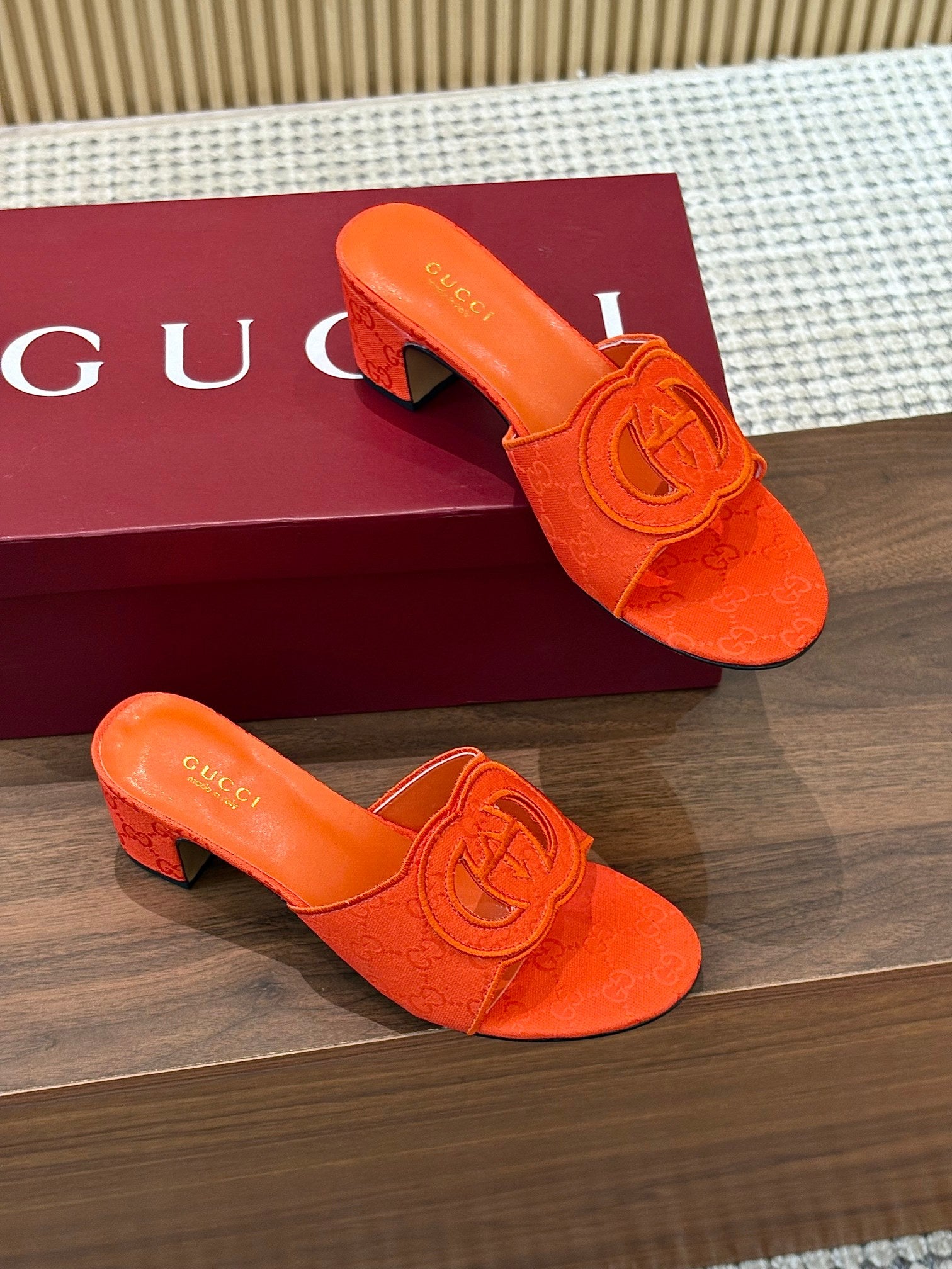 GG Interlocking G Cutout Sandals 5.5cm Orange Canvas 646504