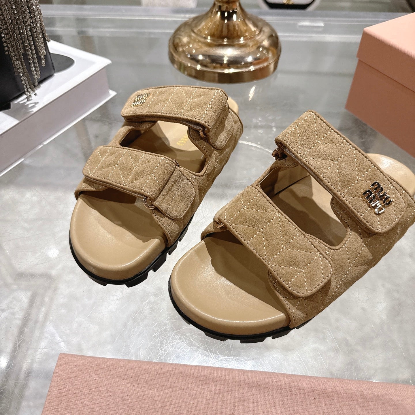 Miu Comfort Sandals Khahi Quilted Suede 751303