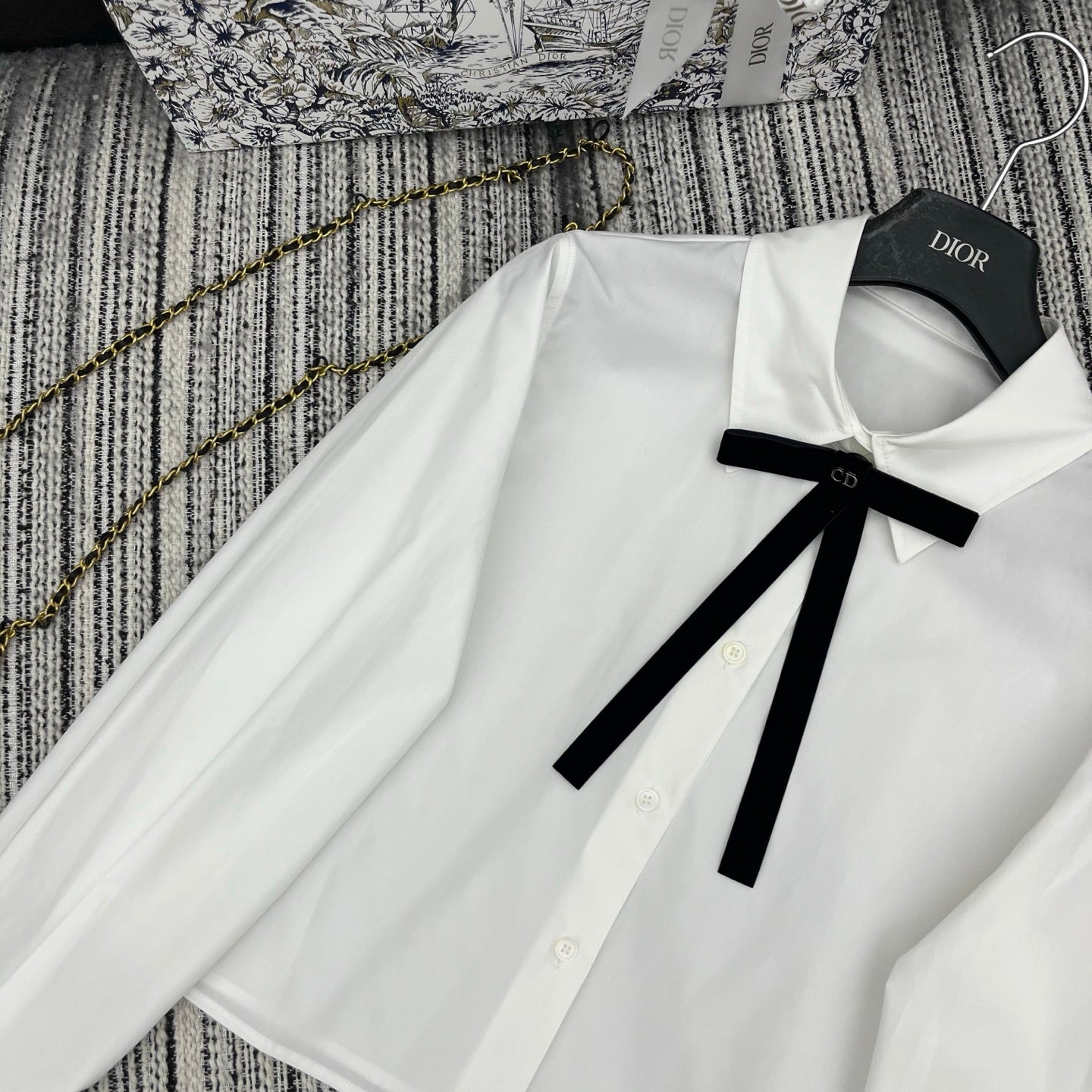 CD Long-Sleeve Blouse With A Black Bow Tie