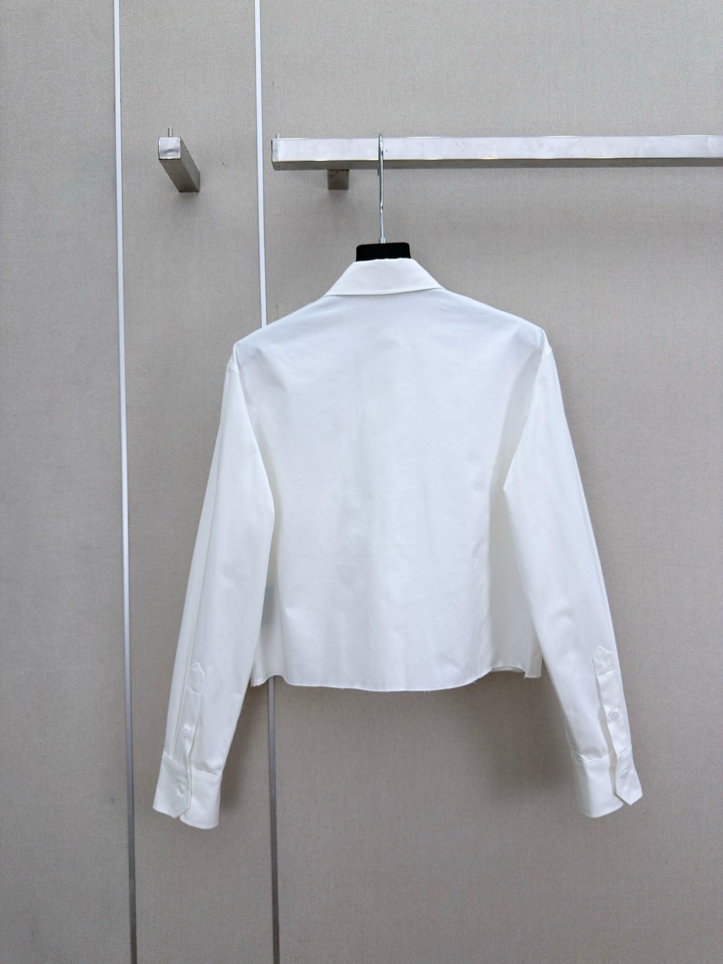 Miu Long-Sleeved Shirt With Heavy-Duty Rhinestone White Cotton