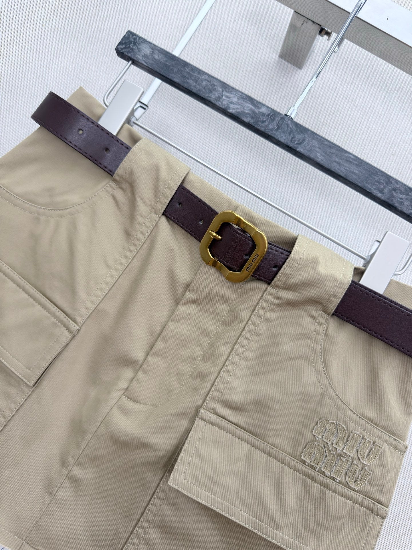 Miu Striped Cargo Mini Skirt Khahi Cotton